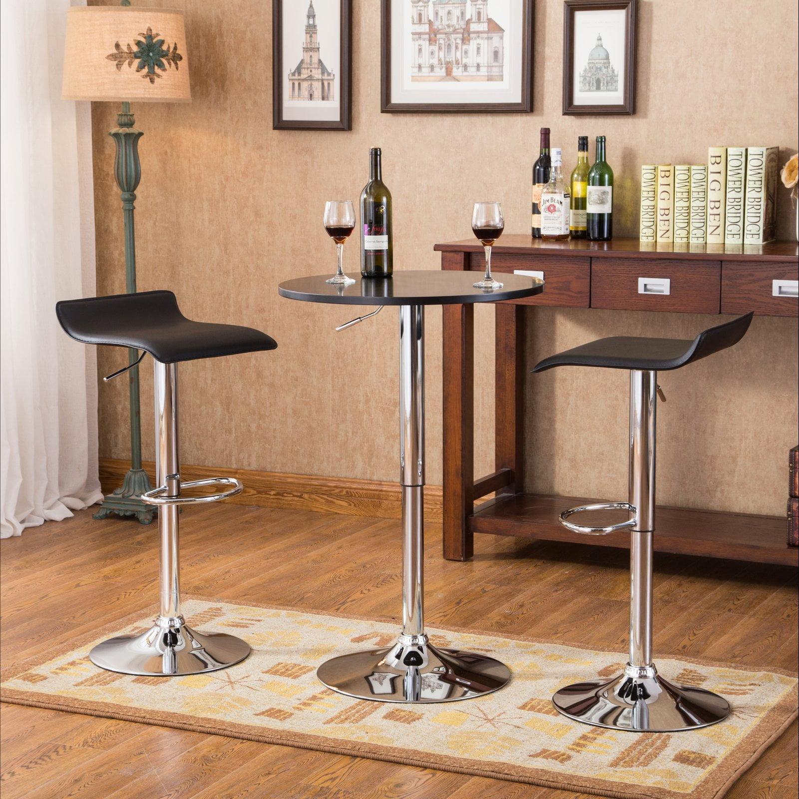 Modern Adjustable Black & Silver Pub Table Set with 2 Swivel Stools