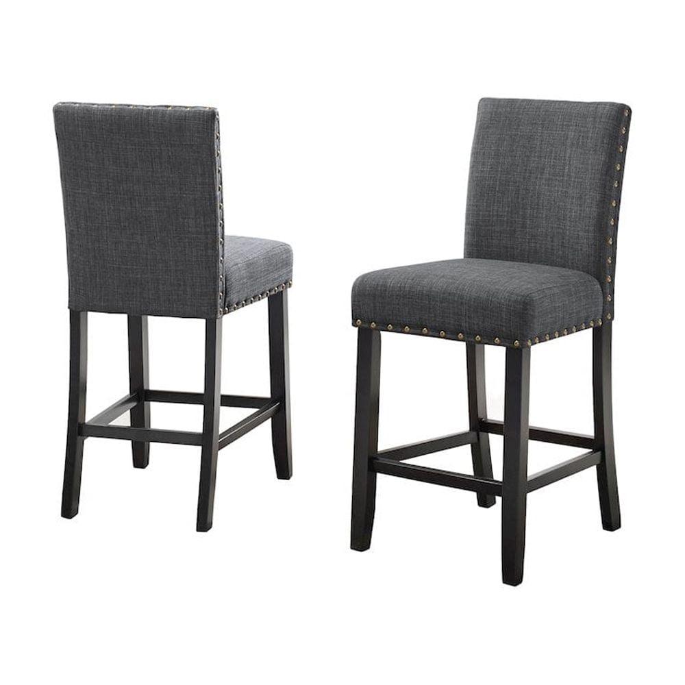 Gray Upholstered Wood Counter Height Stools with Nailhead Trim, Set of 2