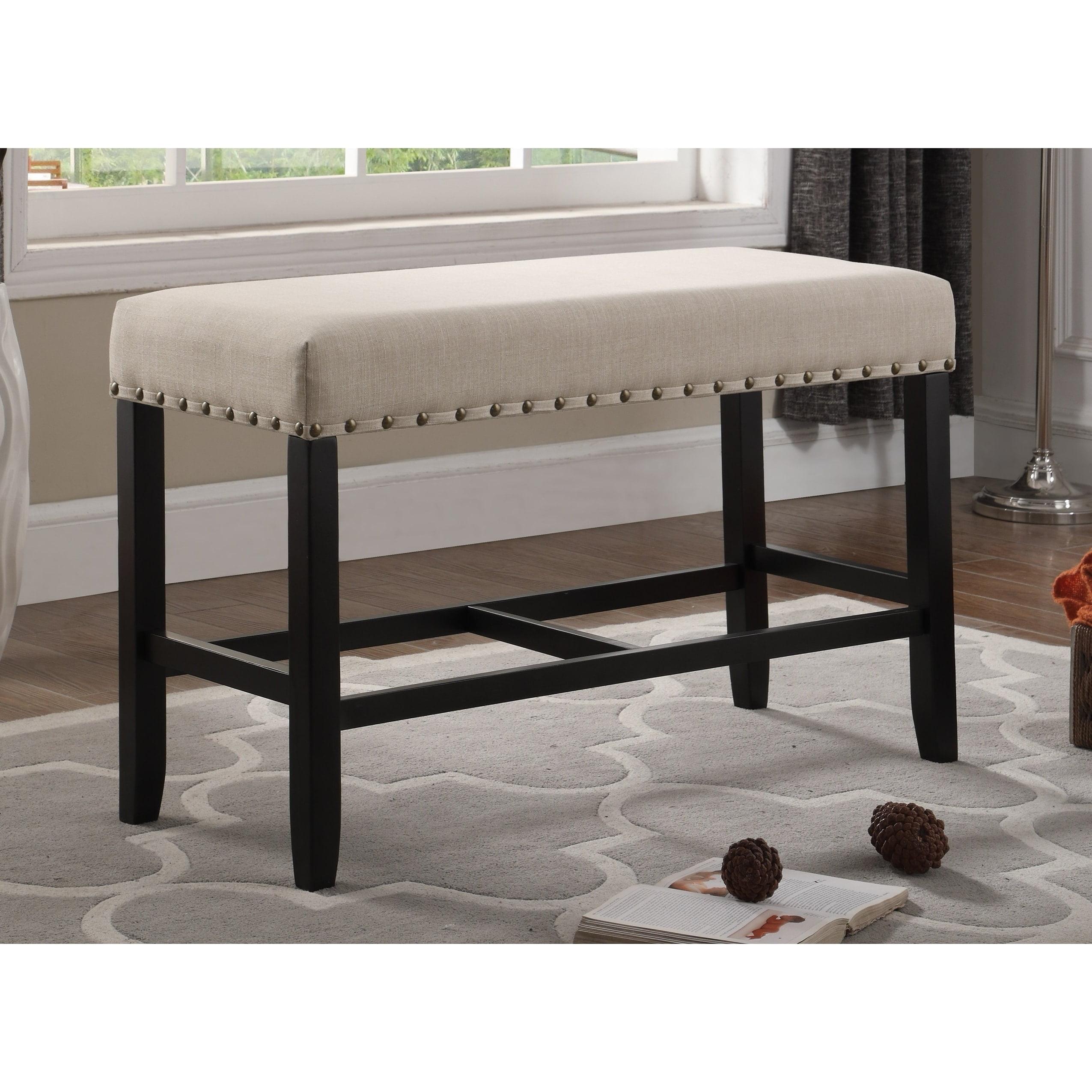 Roundhill Furniture Biony Fabric Counter Dining Bench with Nailhead Trim Tan