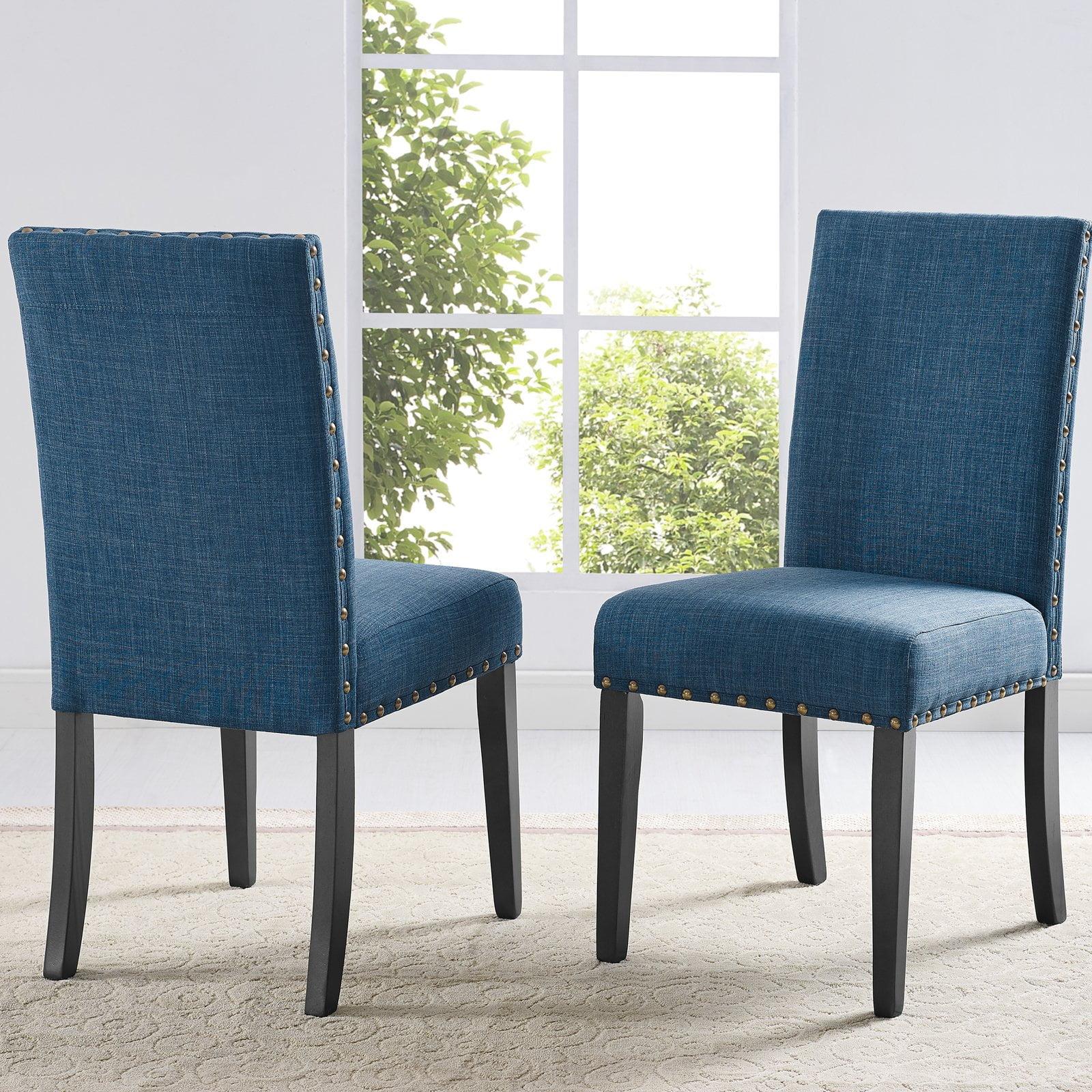 Roundhill Furniture Biony Fabric Dining Chair with Nailheads in Blue (Set of 2)