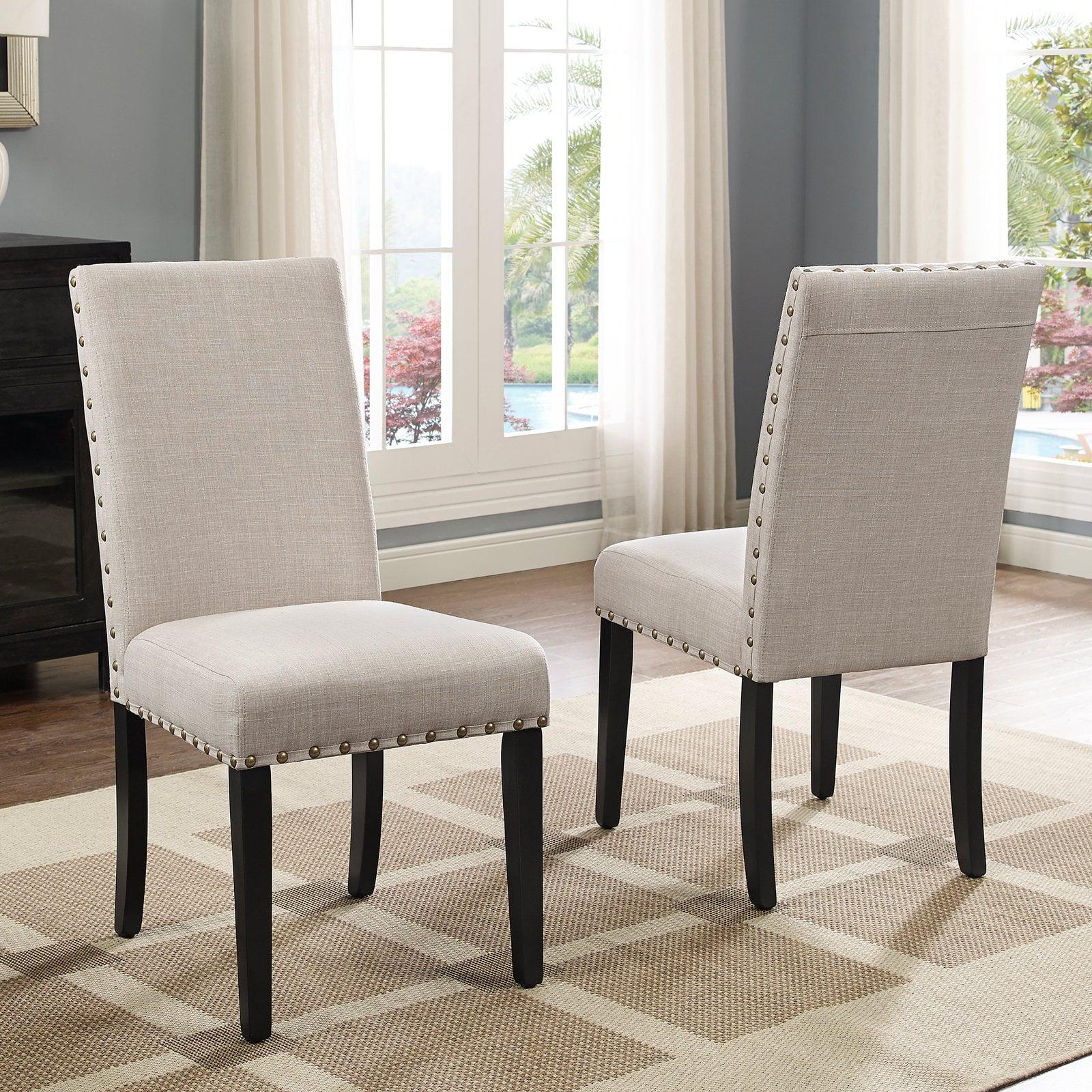 Roundhill Furniture Biony Fabric Dining Chair with Nailheads in Tan (Set of 2)