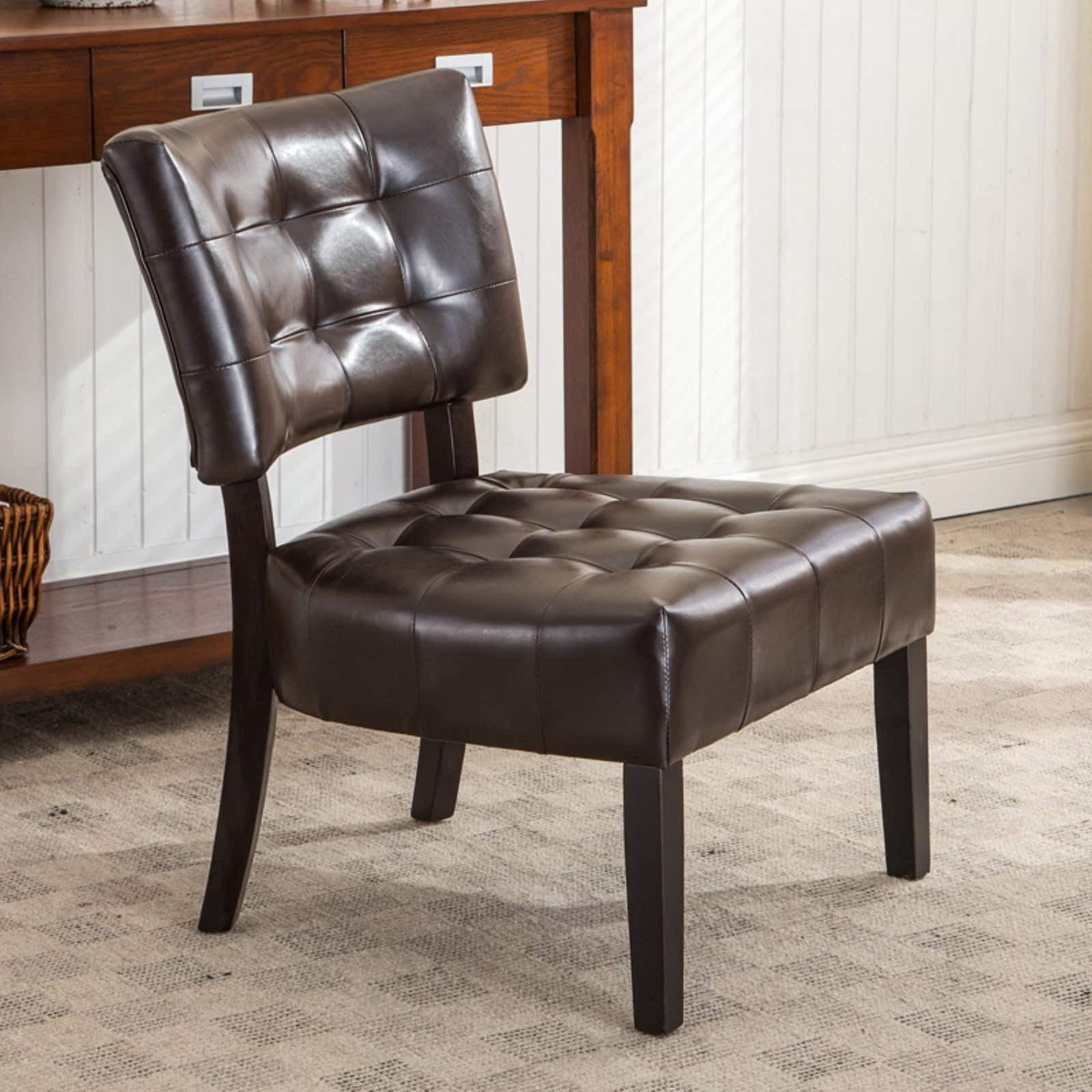 Roundhill Furniture Blended Leather Tufted Accent Chair with Oversized Seating, Brown Faux Leather