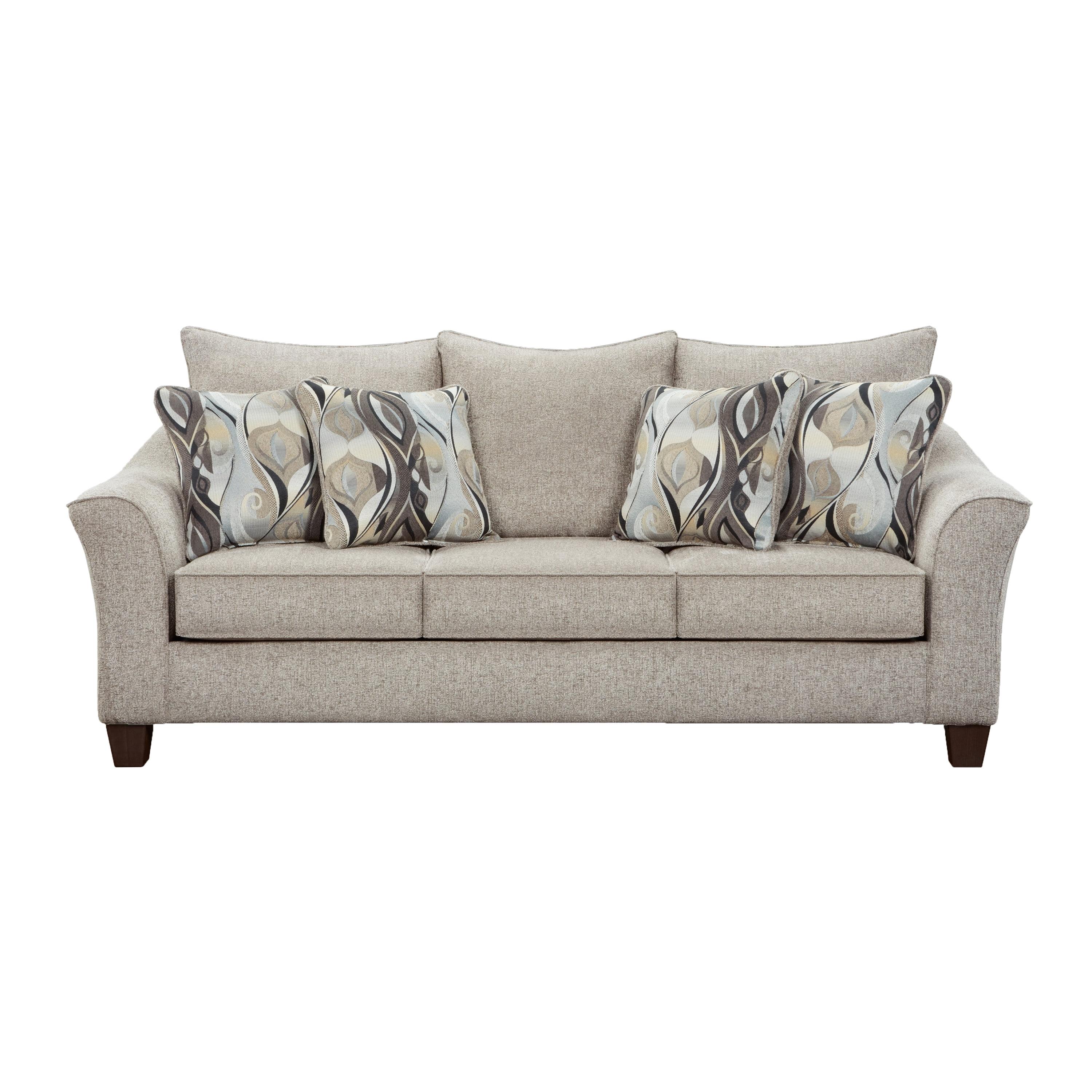 Platinum Gray Fabric Pillowback Sofa with Flared Arms