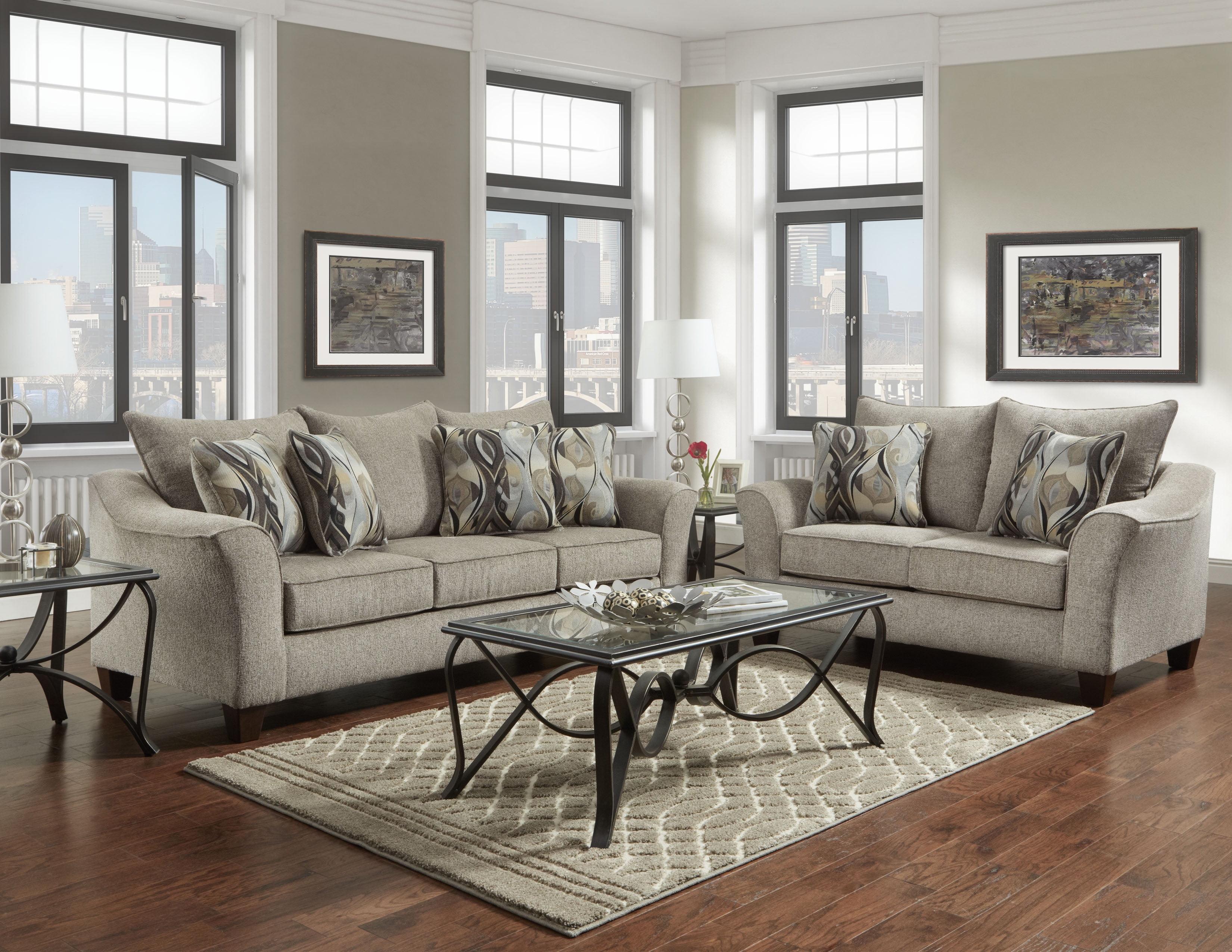 Camero Platinum Gray Fabric Pillowback Sofa and Loveseat Set