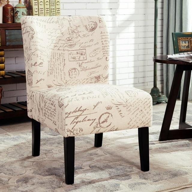 Roundhill Furniture Capa Fabric Armless Contemporary Accent Chair Script Print