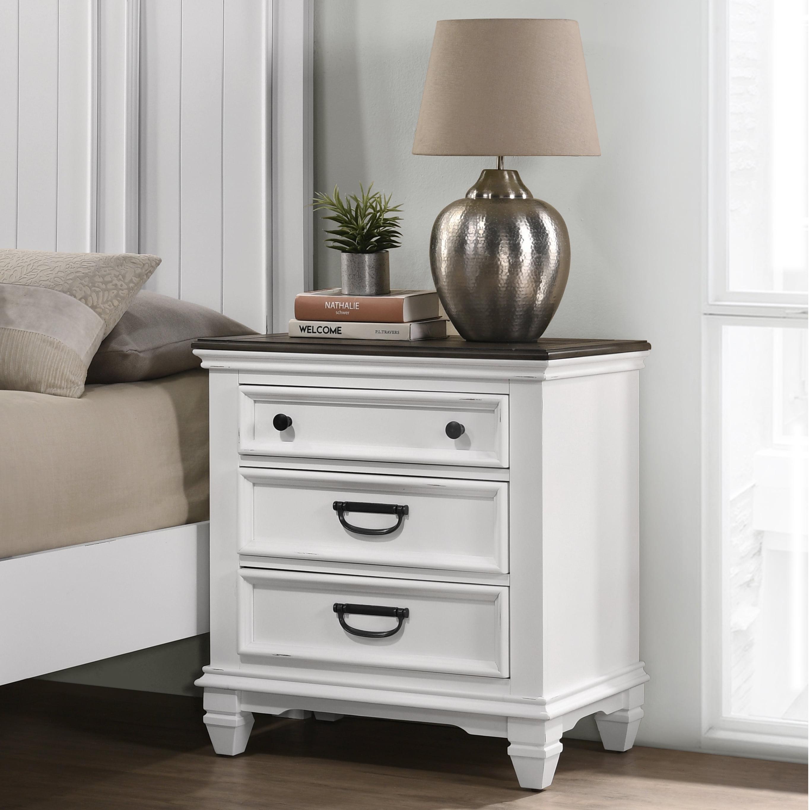 Clelane Weathered White and Walnut 3-Drawer Nightstand