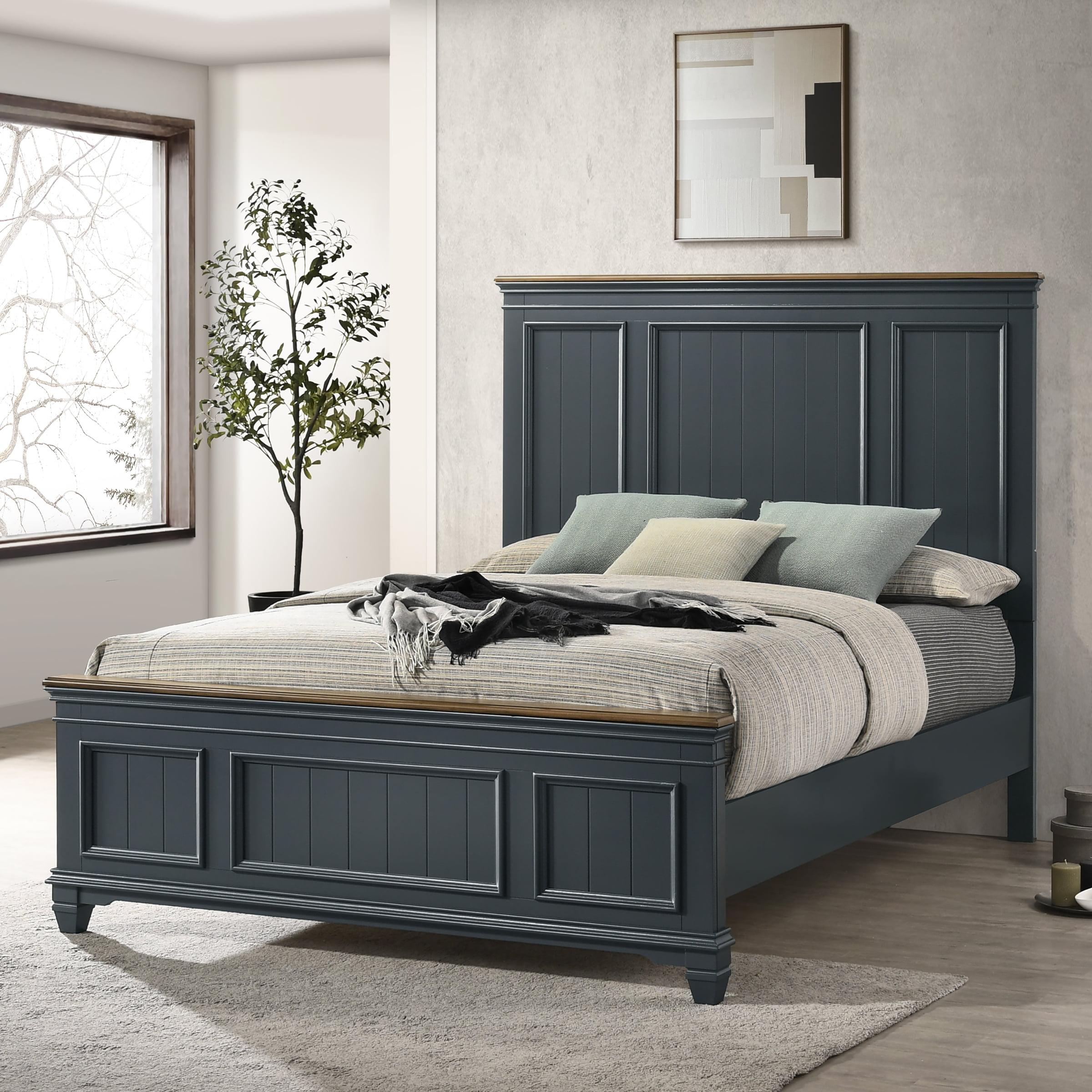 Roundhill Furniture Clelane Shiplap Wood Panel Bed, Queen, Slate Blue