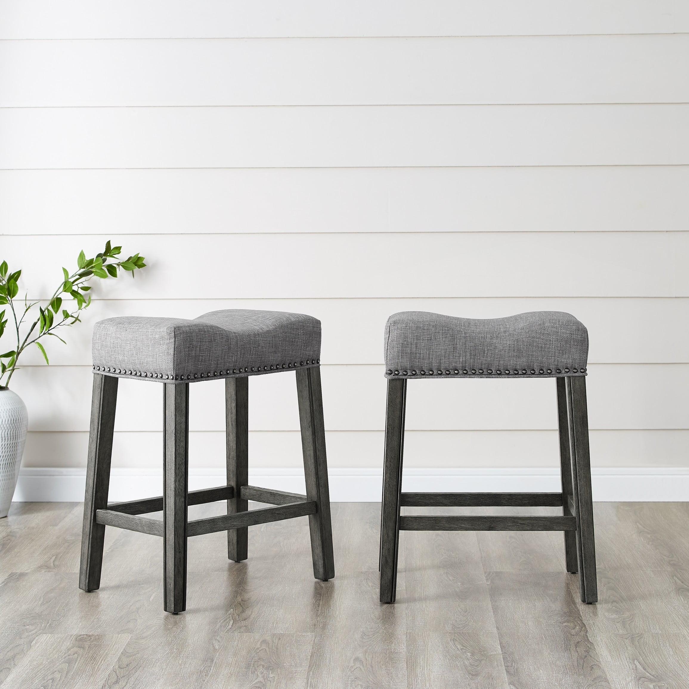 Gray Wood Backless Saddle Counter Stools, 25.5" Height, Set of 2