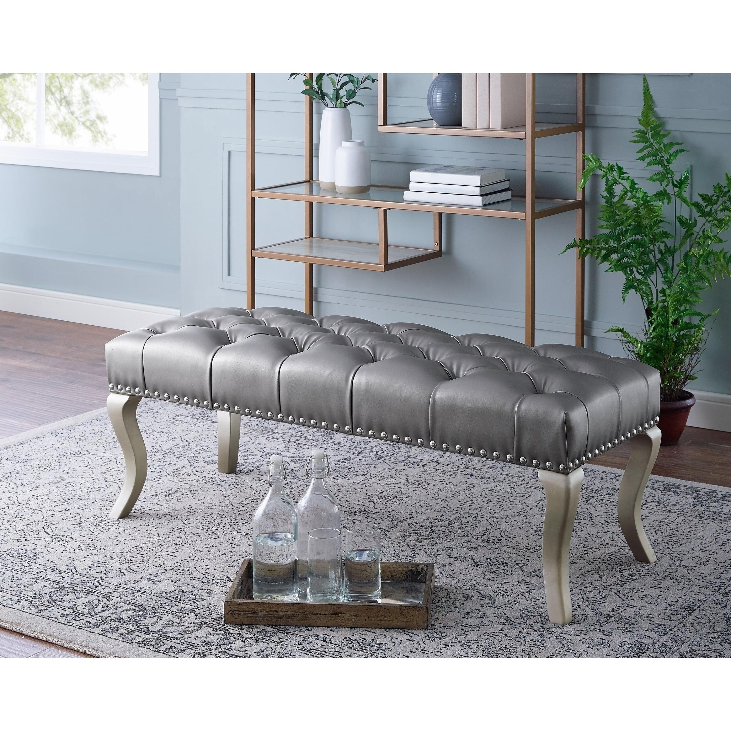 Roundhill Furniture Decor Maxem Tufted Faux Leather Upholstered Seat with Nailhead Trim Bench