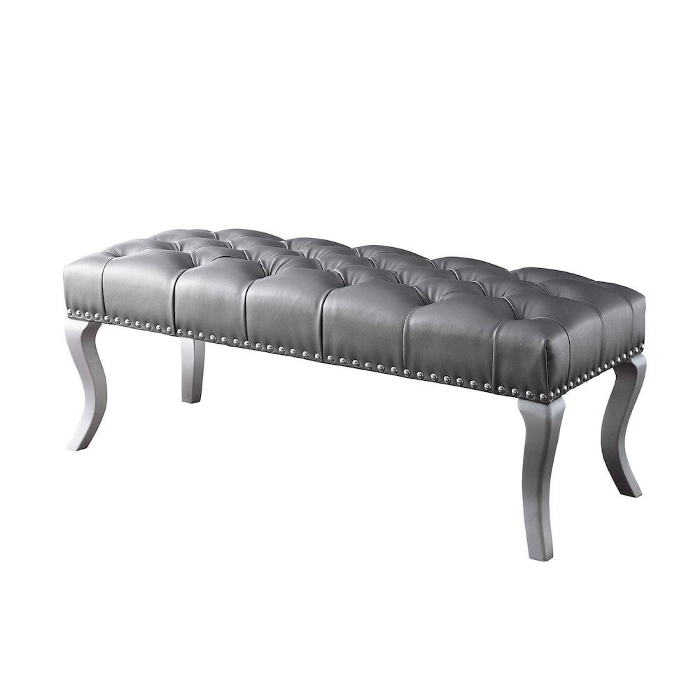 Roundhill Furniture Decor Maxem Fabric Upholstered Bench with Nailhead Champagne