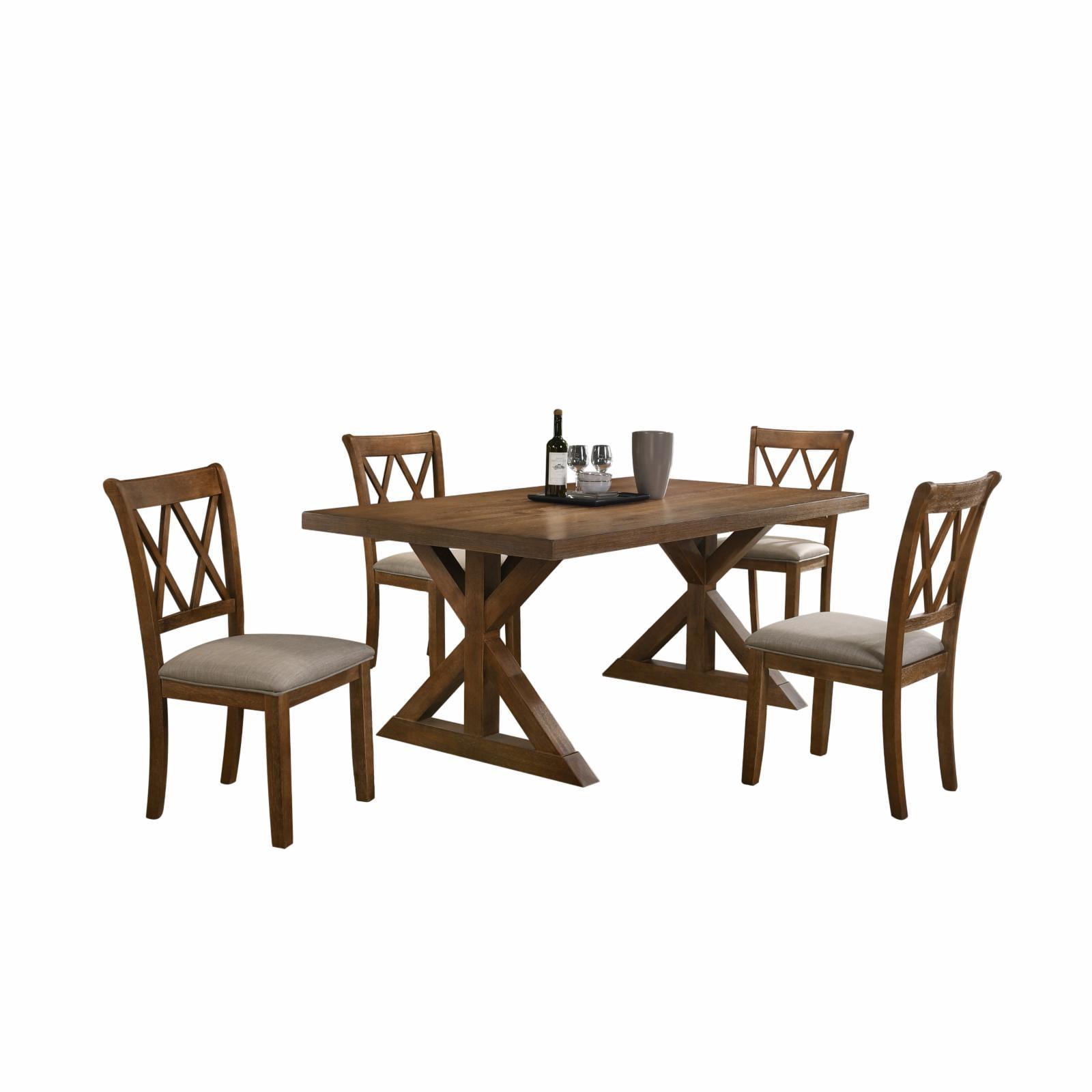 Enna Morden Farmhouse Wood Trestle Dining Set, Brushed Driftwood Finish