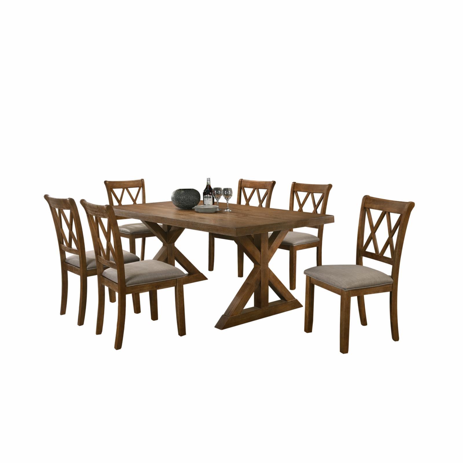 Enna Rustic Brown Wood 7-Piece Trestle Dining Set