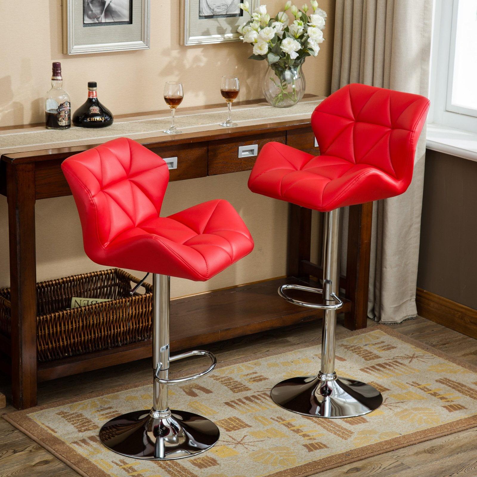 Glasgow Adjustable Height Swivel Bar Stool in Red Leatherette, Set of 2