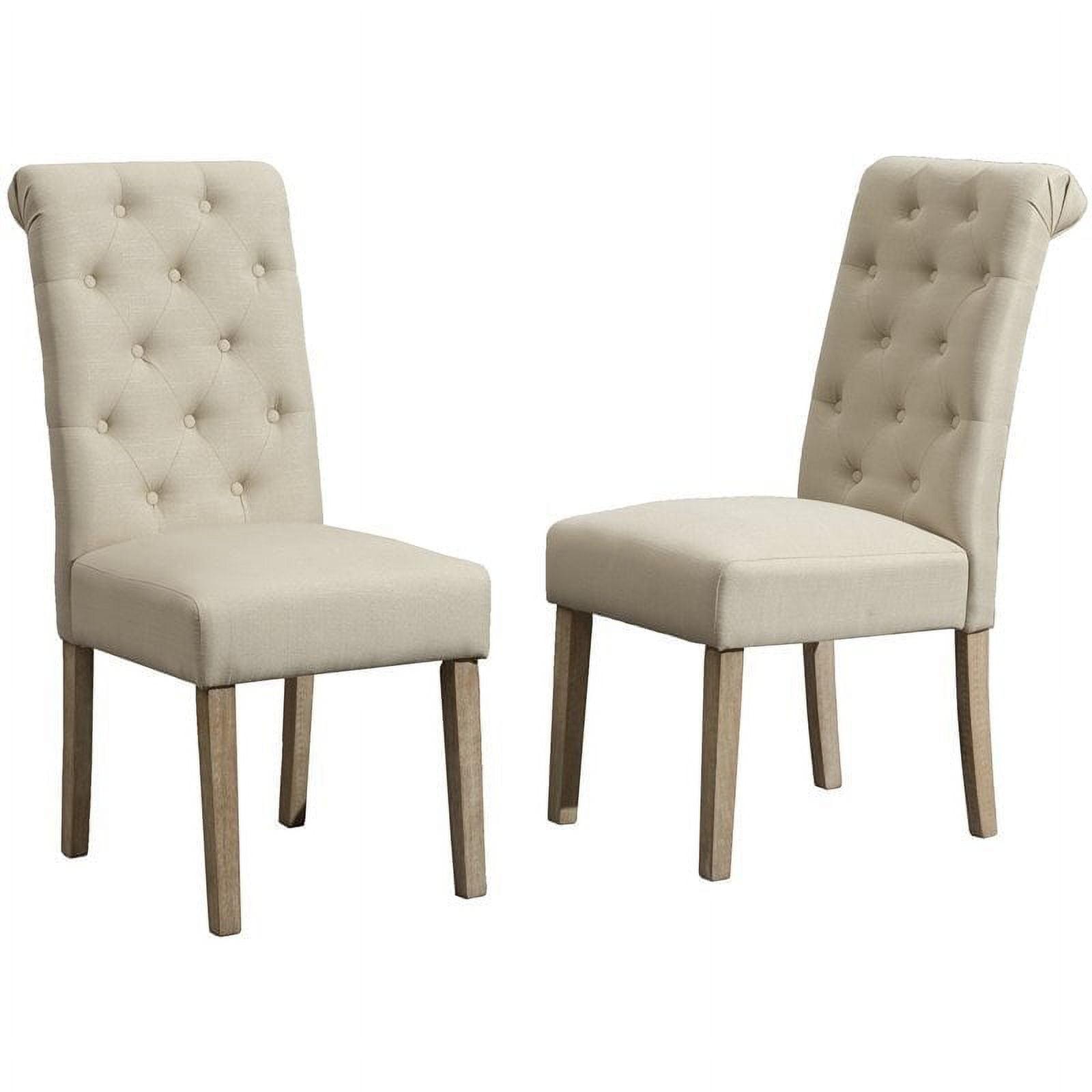 High-Back Tan Linen Upholstered Parsons Side Chair with Wood Frame