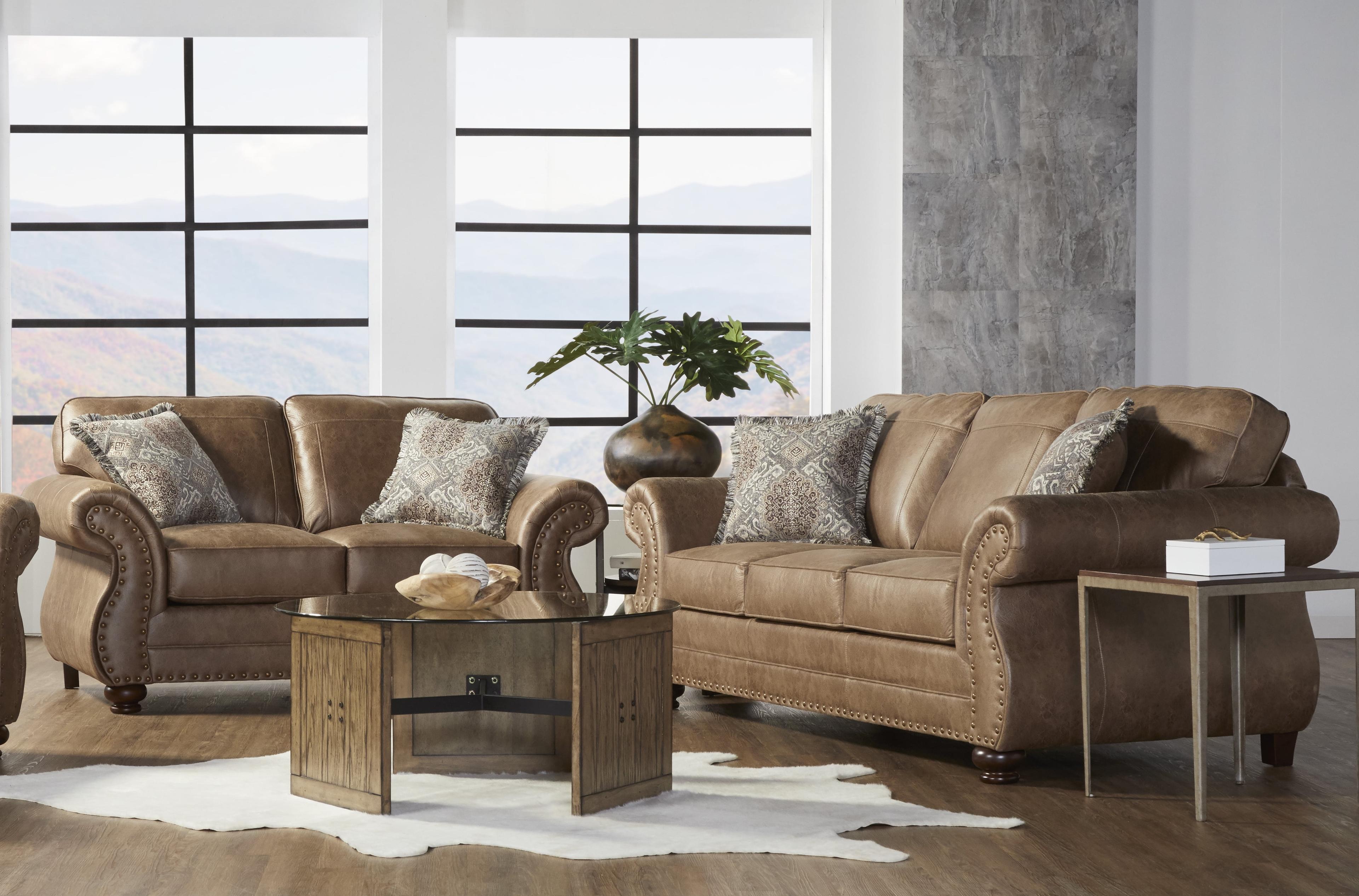 Roundhill Furniture Leinster Faux Leather Sofa and Loveseat, Jetson Ginger Brown