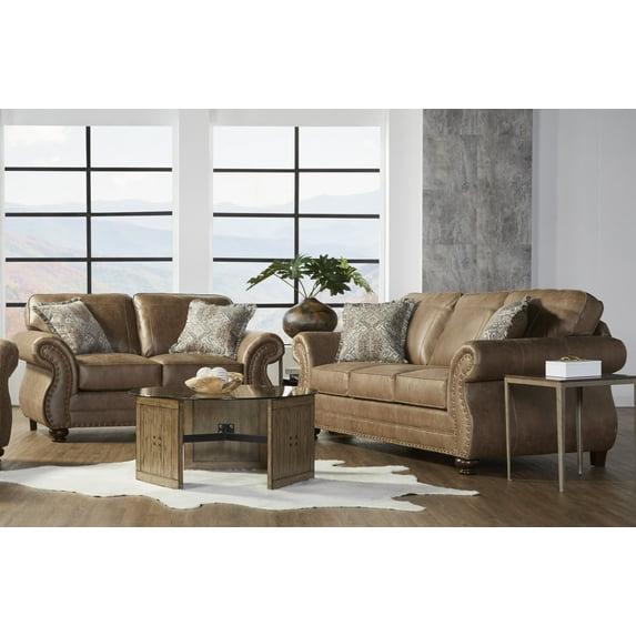 Roundhill Furniture Leinster Faux Leather Sofa and Loveseat, Jetson Ginger Brown