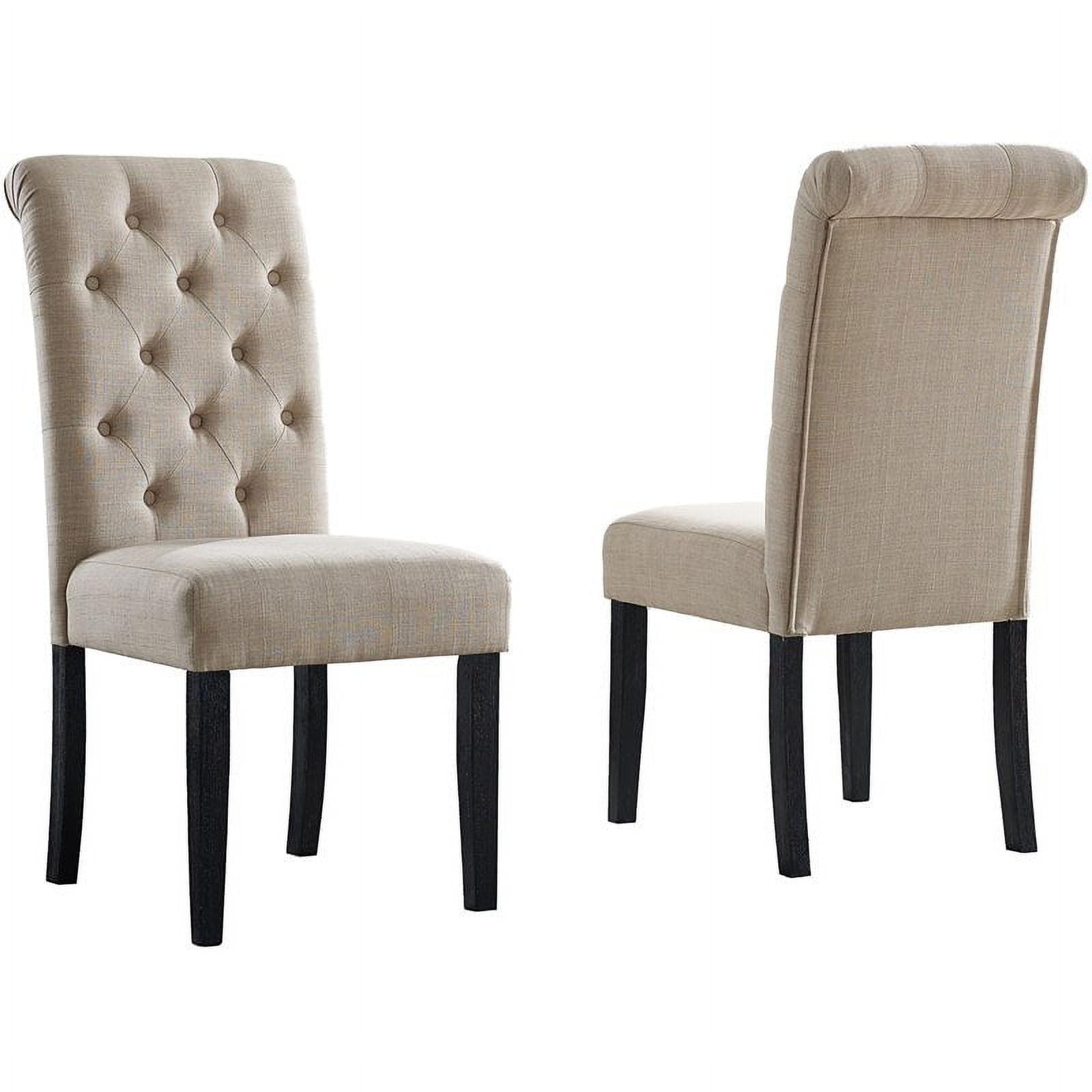 Tan Tufted High-Back Upholstered Rubberwood Dining Chairs, Set of 2