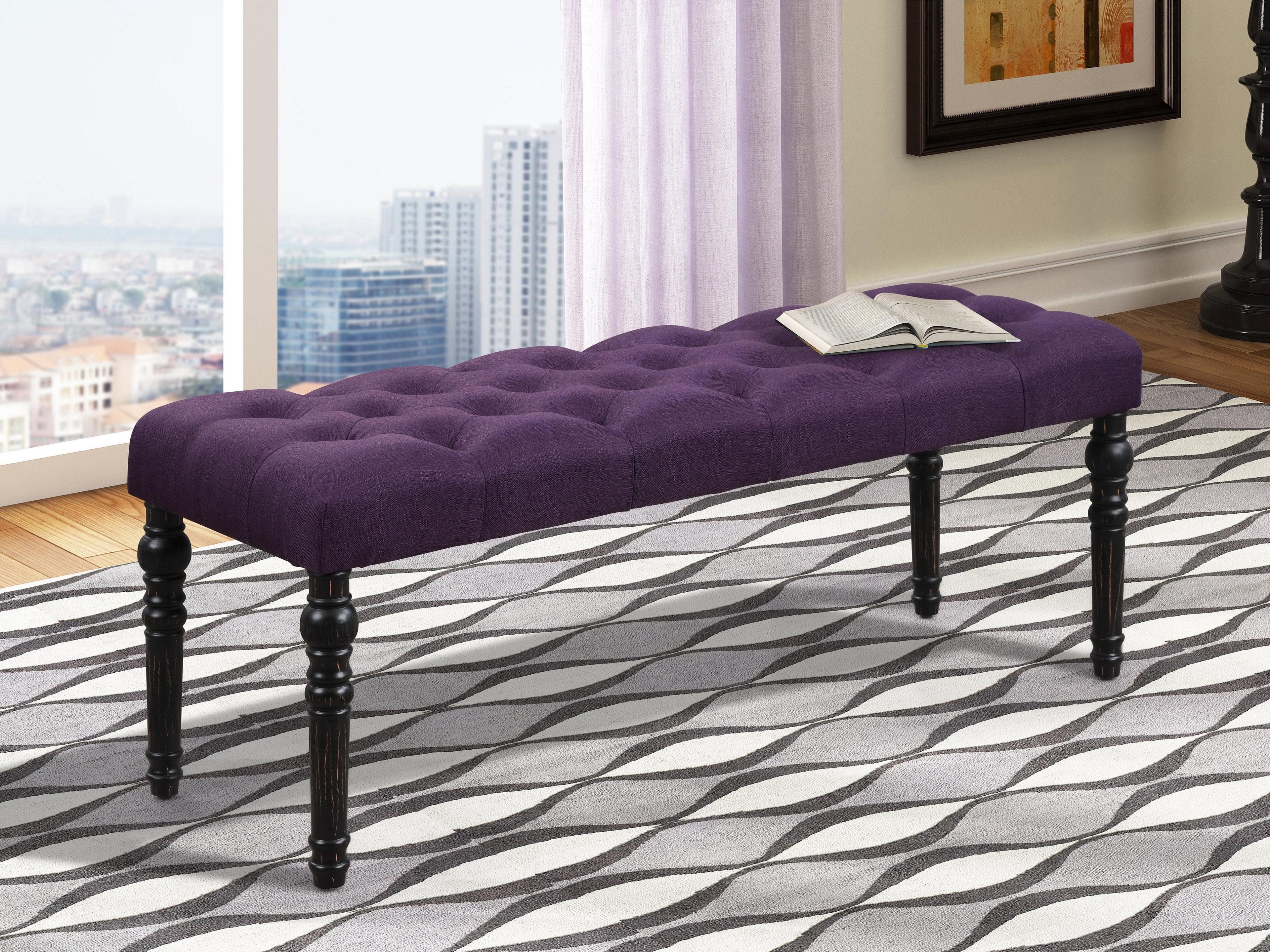 Leviton 48'' Purple Fabric Tufted Turned Leg Dining Bench