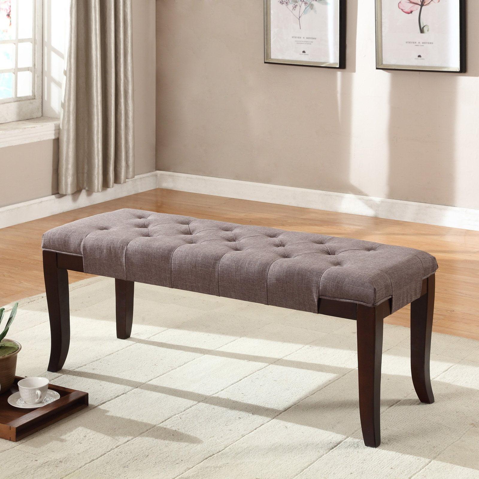 Espresso Wood and Cotton Tufted Bedroom Bench