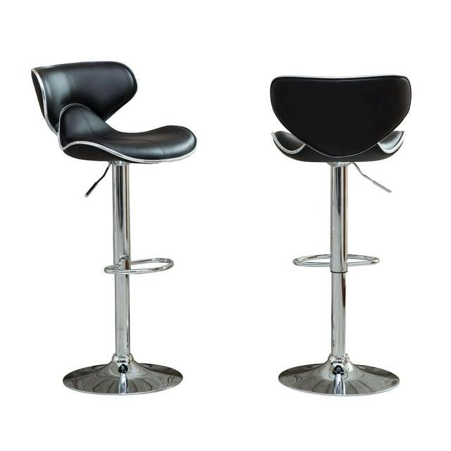 Roundhill Furniture Masaccio Cushioned Leatherette Upholstery Airlift Adjustable Swivel Barstool with Chrome Base, Black, Set of 2