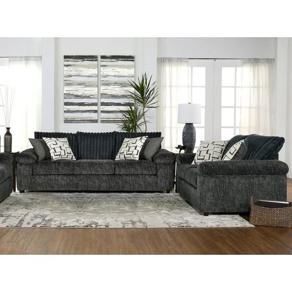 Roundhill Furniture Nason Wide Wale Corduroy Sofa and Loveseat Set, Charcoal