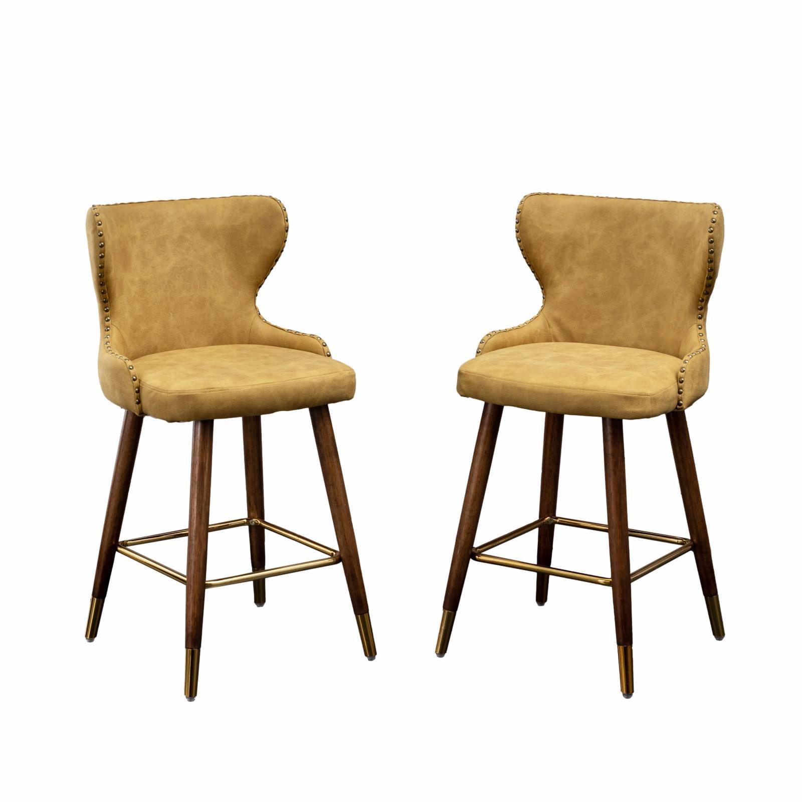 Yellow Wood Mid-Century Modern Counter Stools Set of 2