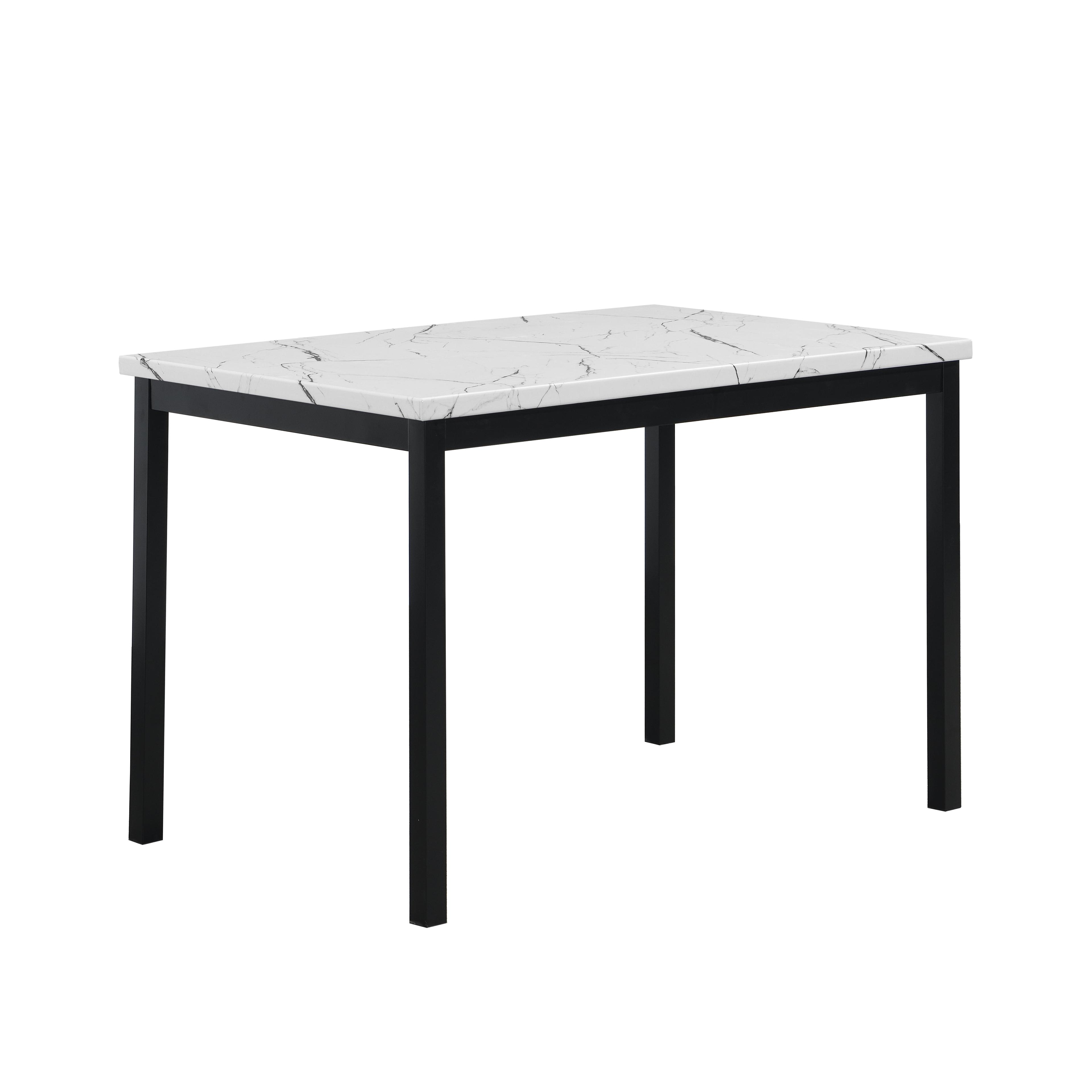 Contemporary Rectangular Faux Marble Dining Table with Black Metal Legs