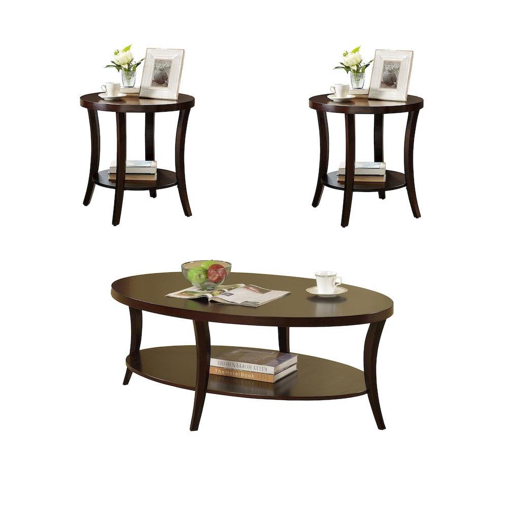 Espresso Oval Coffee Table and End Tables Set with Birch Veneer