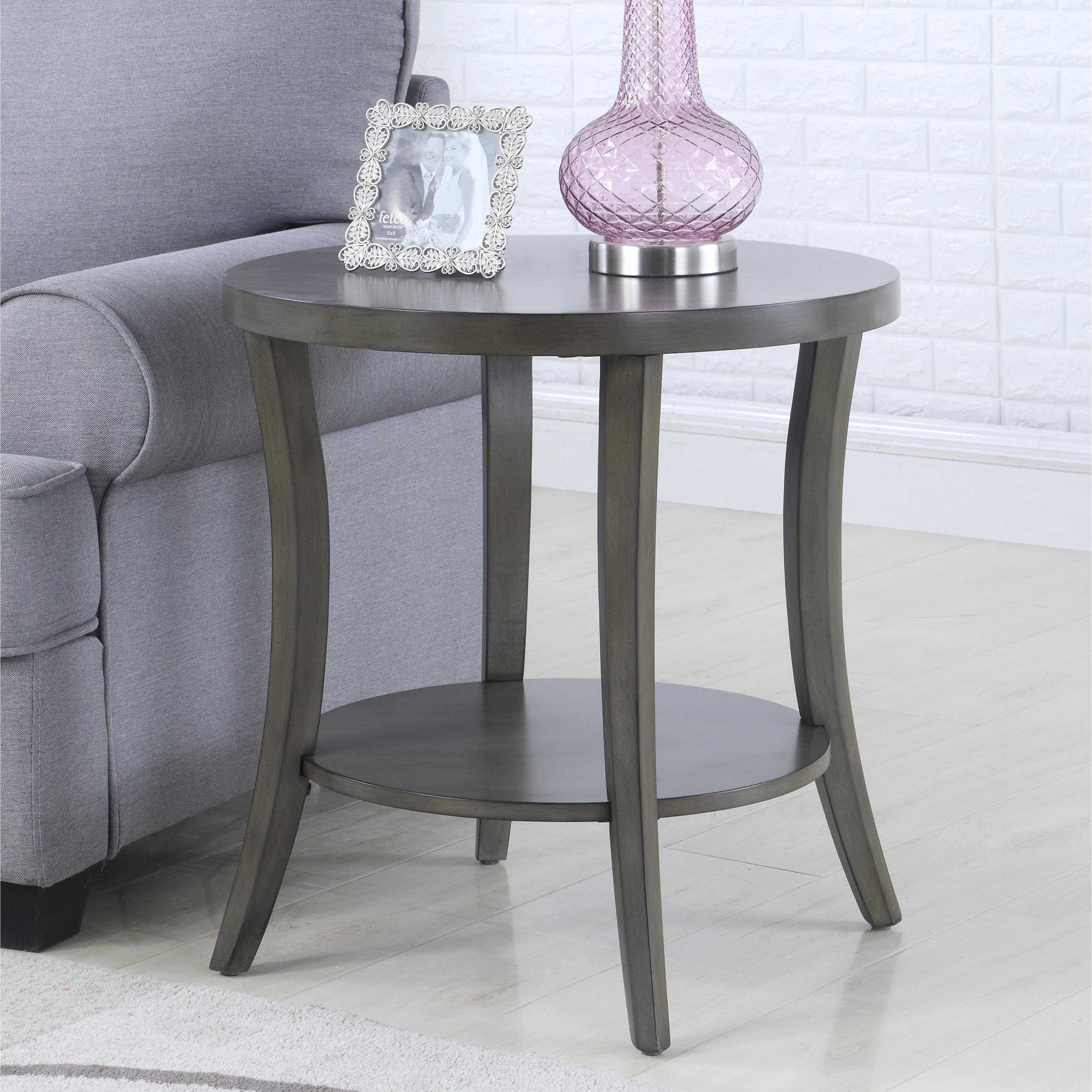 23"Contemporary Oval End Table With Storage Shelf, Wooden Shelf Side Table  for Magazines, Books, Plants, Nightstand for Small Space, Such as Living Room, Playroom, Balcony, Gray