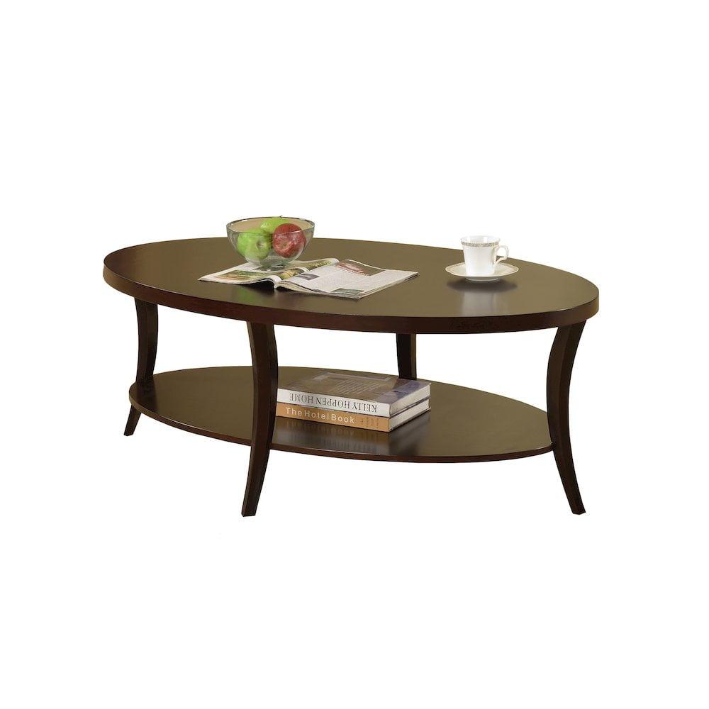 Roundhill Furniture Perth Contemporary Oval Coffee Table with Shelf, Espresso