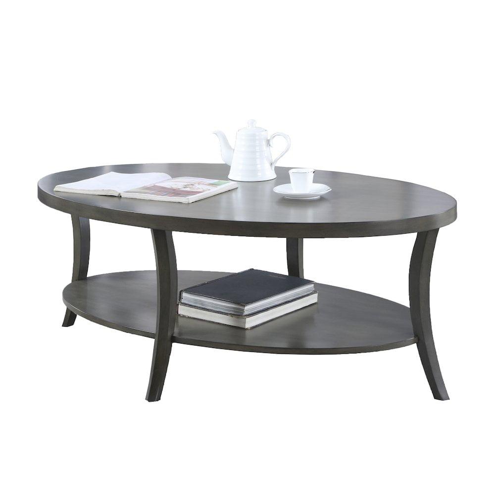 Roundhill Furniture Perth Contemporary Wood Oval Coffee Table in Gray