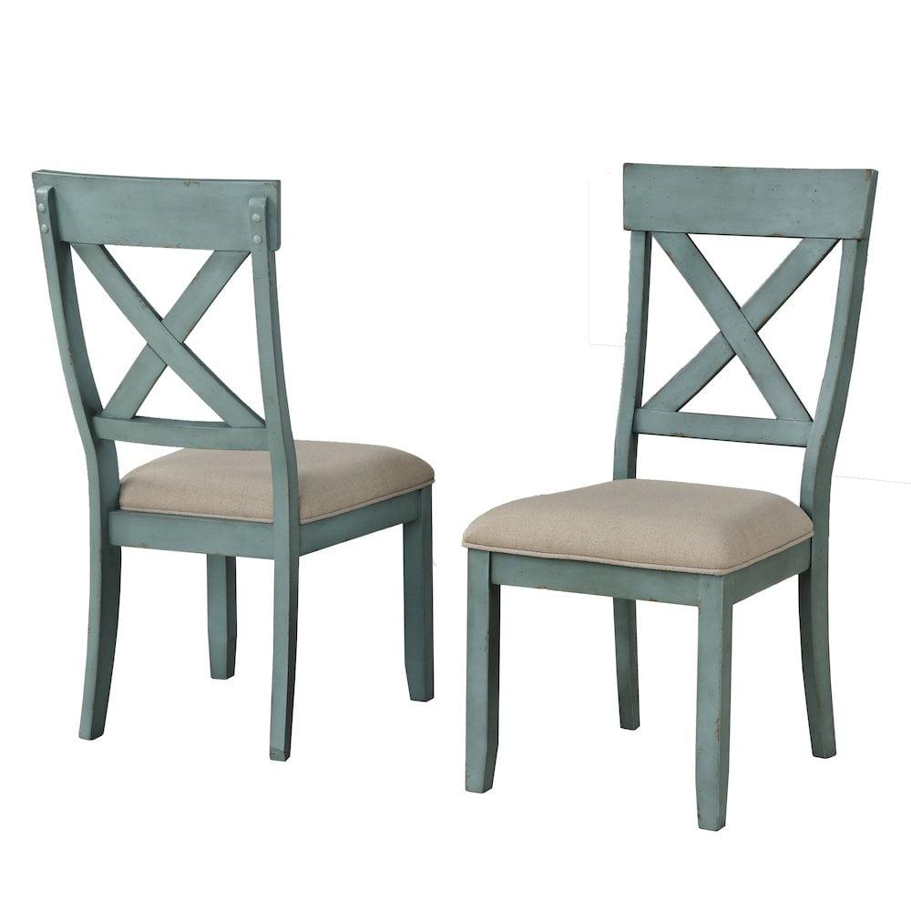 Roundhill Furniture Prato Two-Tone Wood Cross Back Upholstered Dining Chairs, Set of 2