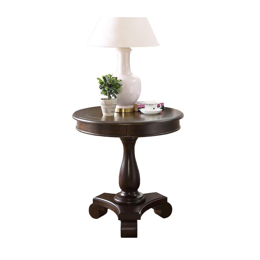 Espresso Round Wood Pedestal End Table