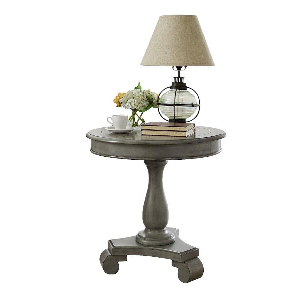 Elegant Gray Wood Pedestal Round End Table, 26"W x 26.5"H