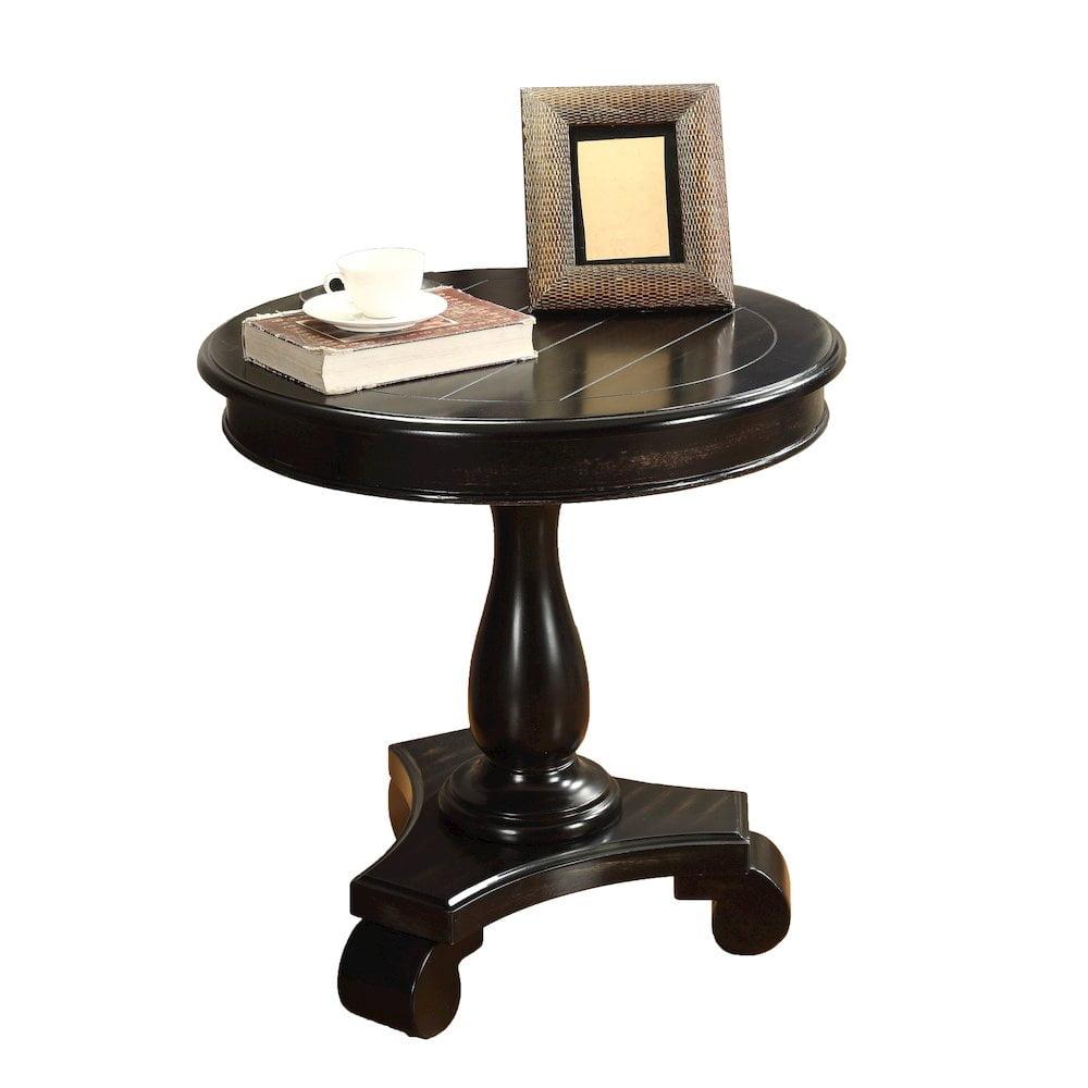 Rene Black Round Wood Pedestal Side Table