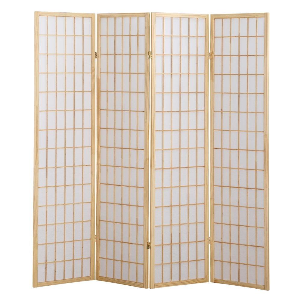 Natural Wood and Rice Paper 4-Panel Shoji Screen Room Divider