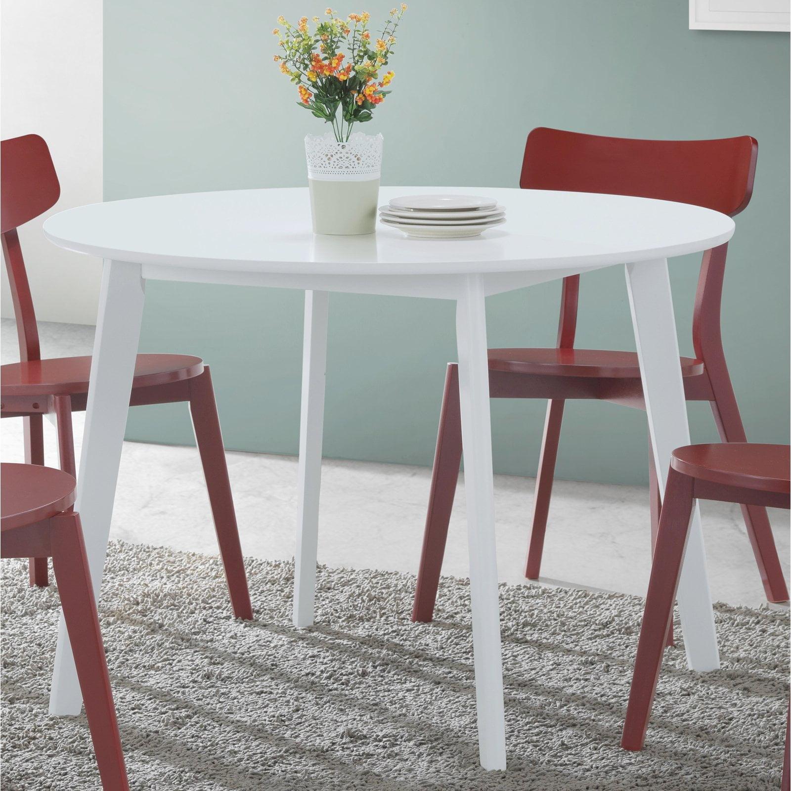 White Round Wood Dining Table with Angled Legs