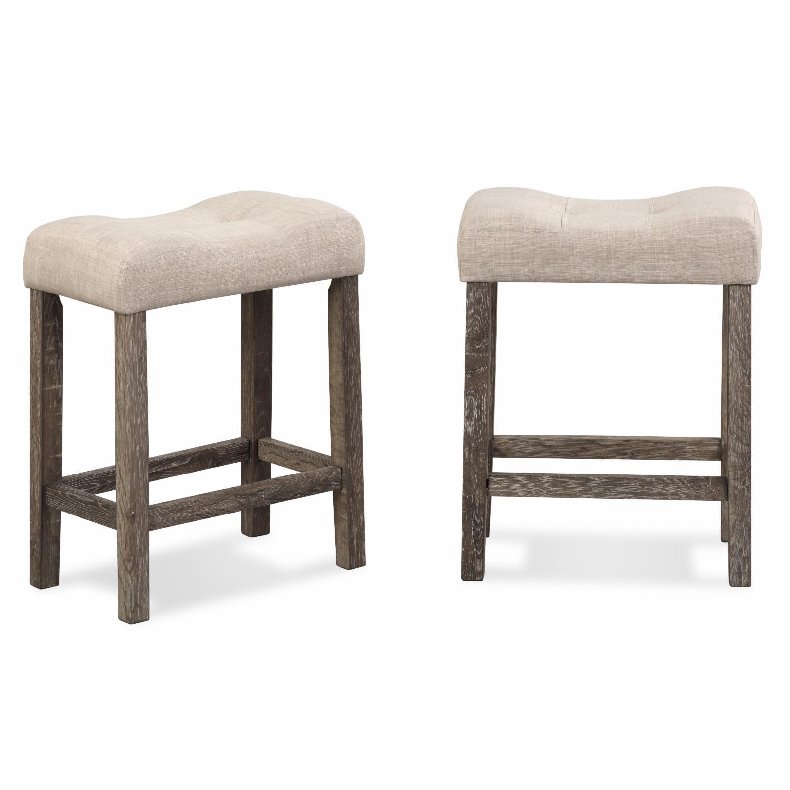 Gray Backless Saddle Style Wood Counter Stools, 24.5" Height, Set of 2