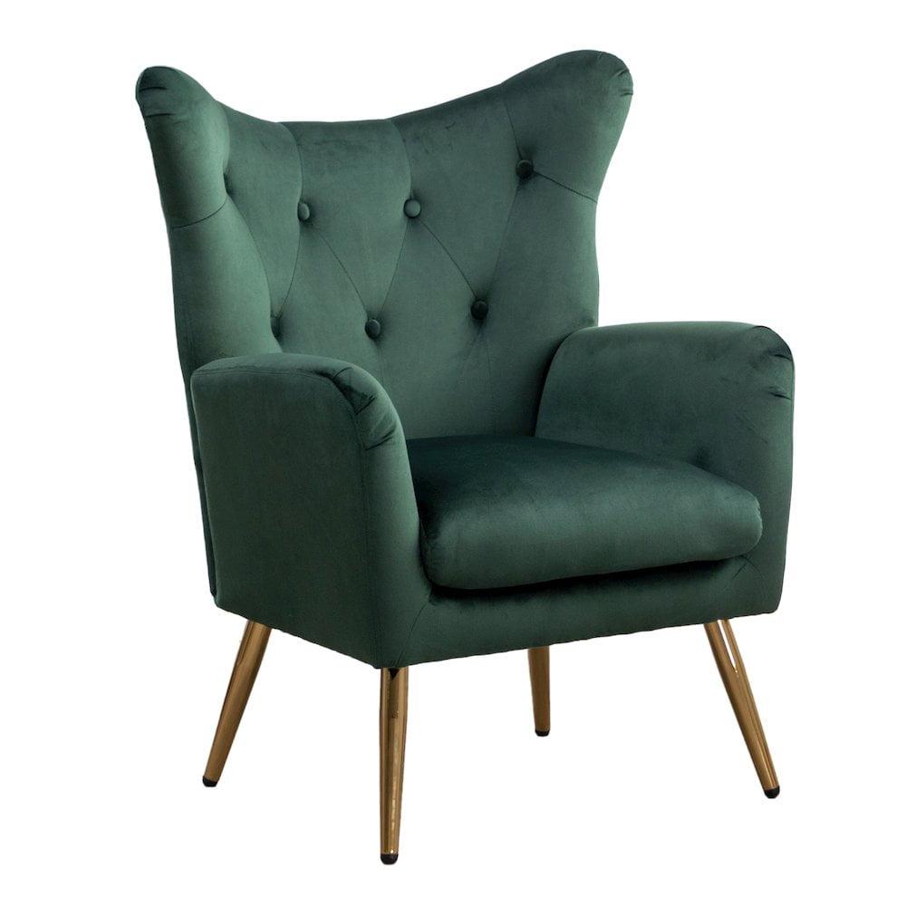 Roundhill Furniture Sovarol Velvet Button-Tufted Wing Back Accent Chair, Green