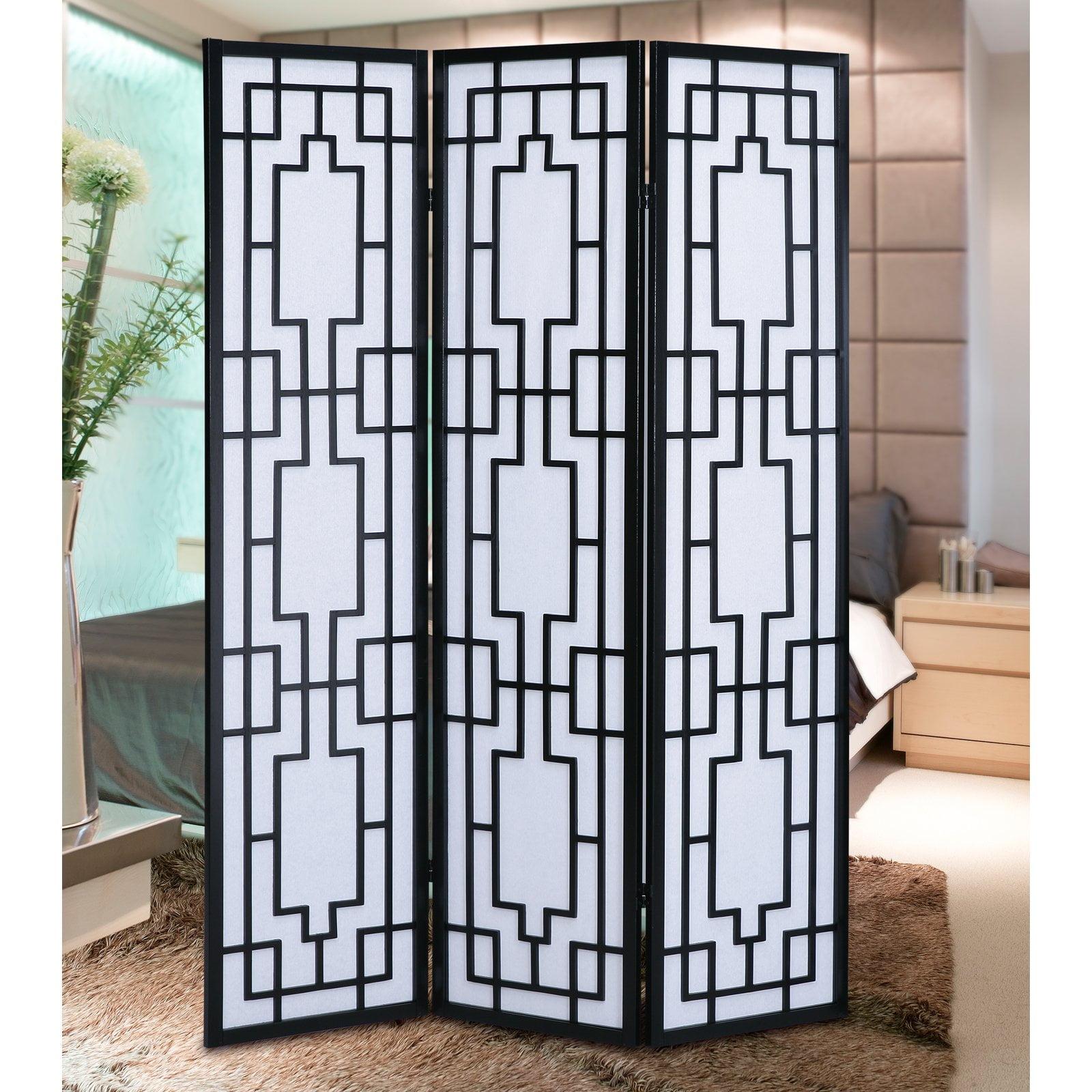 Black Pine Wood 3-Panel Shoji Room Divider