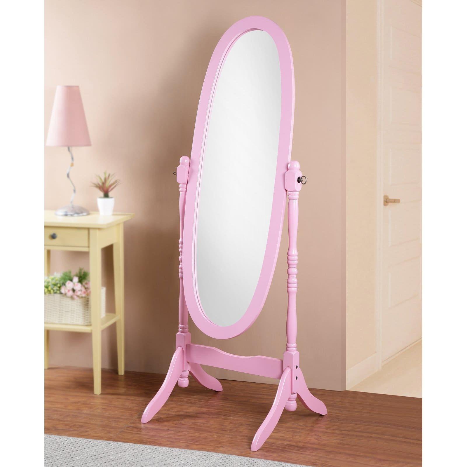 Pink Full Length Oval Wood Freestanding Cheval Mirror