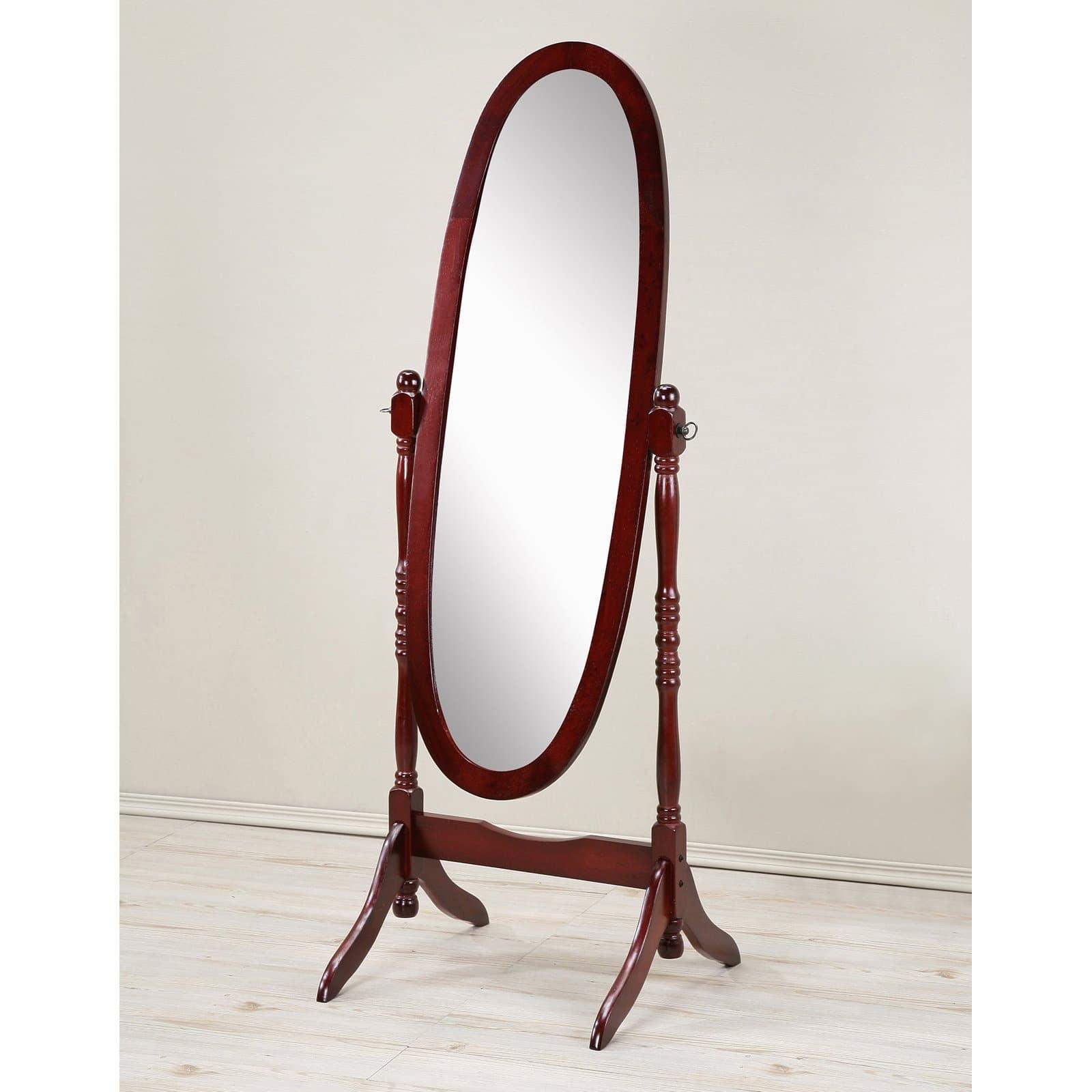 Cherry Finish Oval Wood Freestanding Full Length Mirror