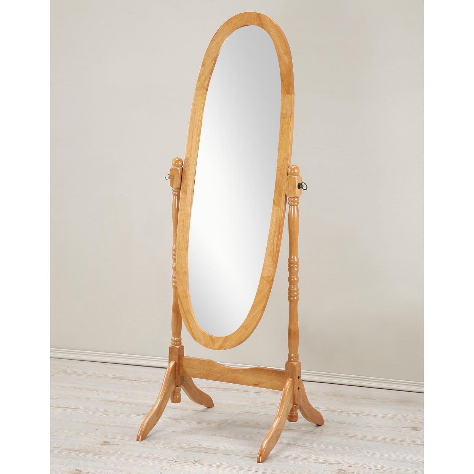 Traditional Oak Freestanding Oval Wood Cheval Mirror