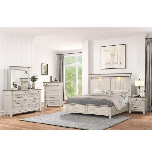 Roundhill Furniture Walcott 5-Piece Bedroom Set with Touch LED Lighting, Weathered Dusty-taupe Finish, King