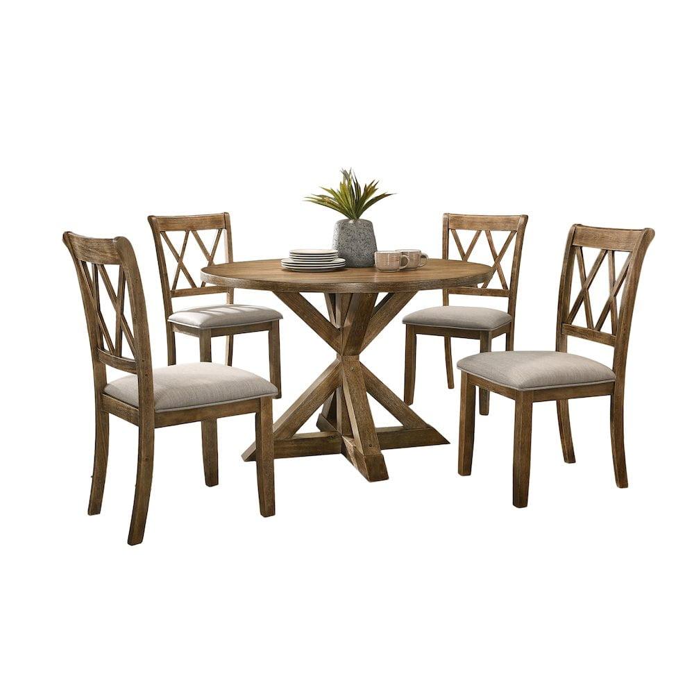 Roundhill Furniture Windvale Cross-Buck Wood 5-Piece Dining Set