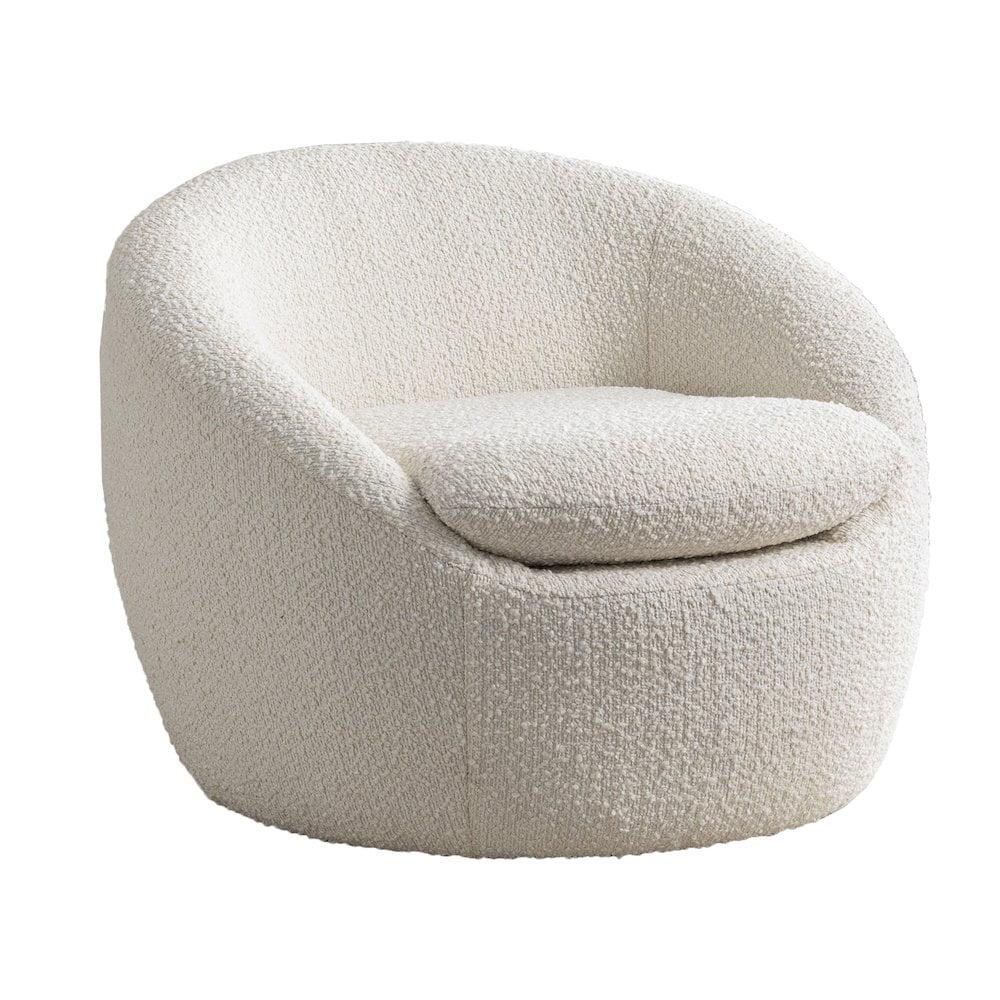 Winnie White Boucle Fabric Swivel Barrel Accent Chair