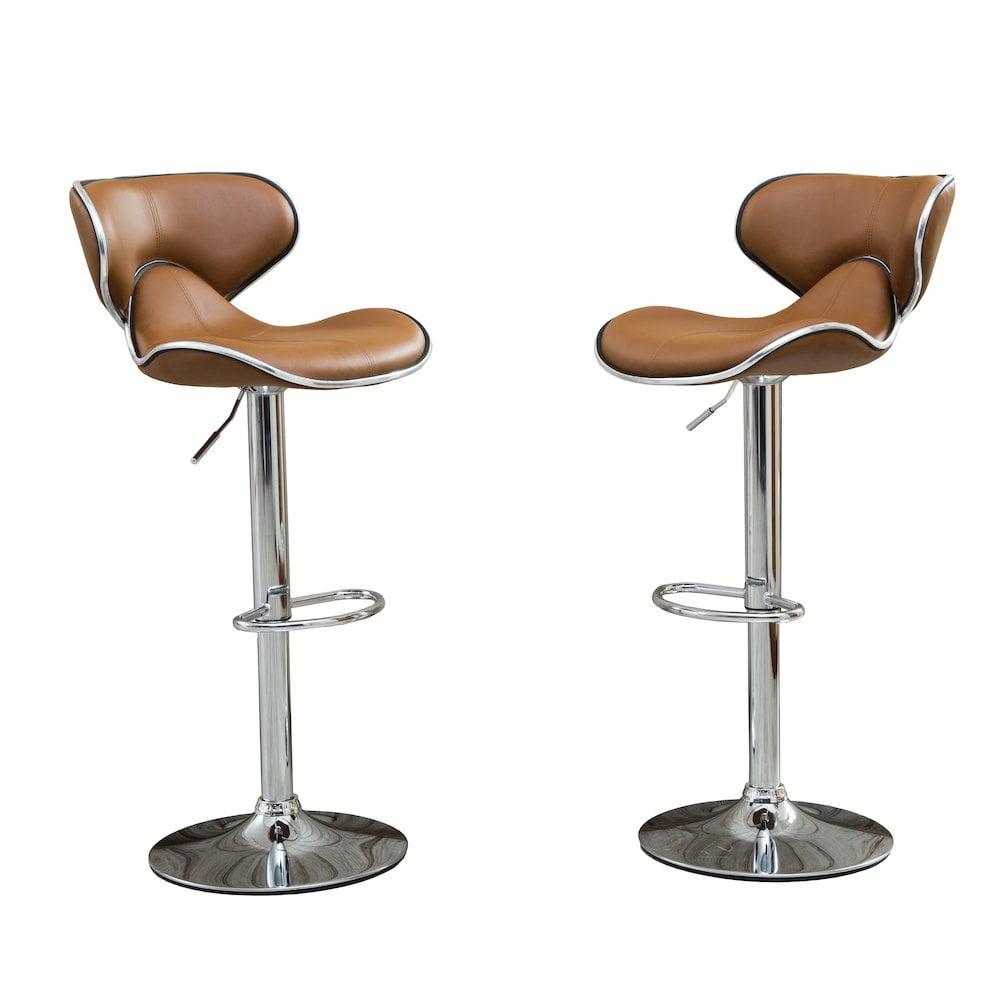 Roundhill Furniture Masaccio Cushioned Leatherette Upholstery Airlift Adjustable Swivel Barstool with Chrome Base, Caramel, Set of 2