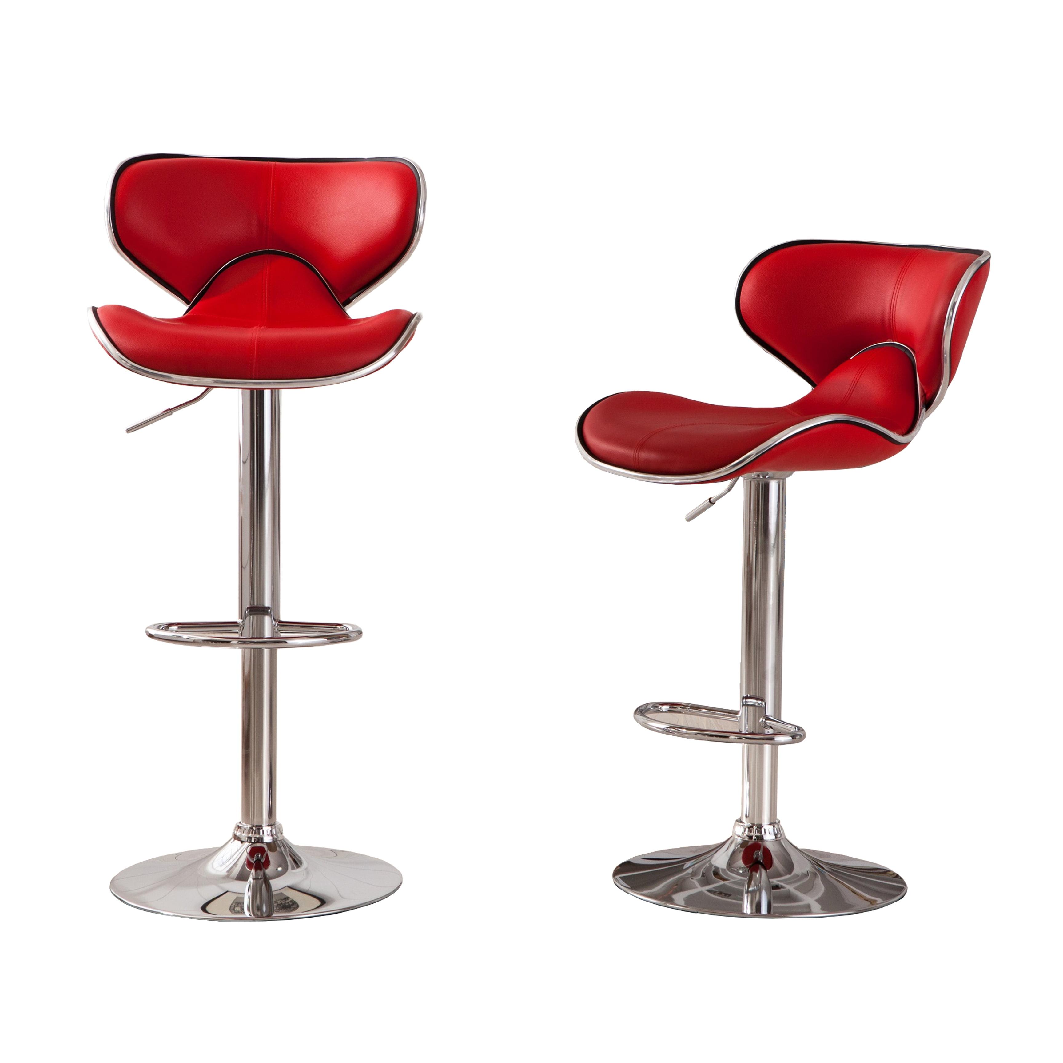 Roundhill Furniture Masaccio Faux Leather Airlift Adjustable Swivel Barstool, Red, Set of 2