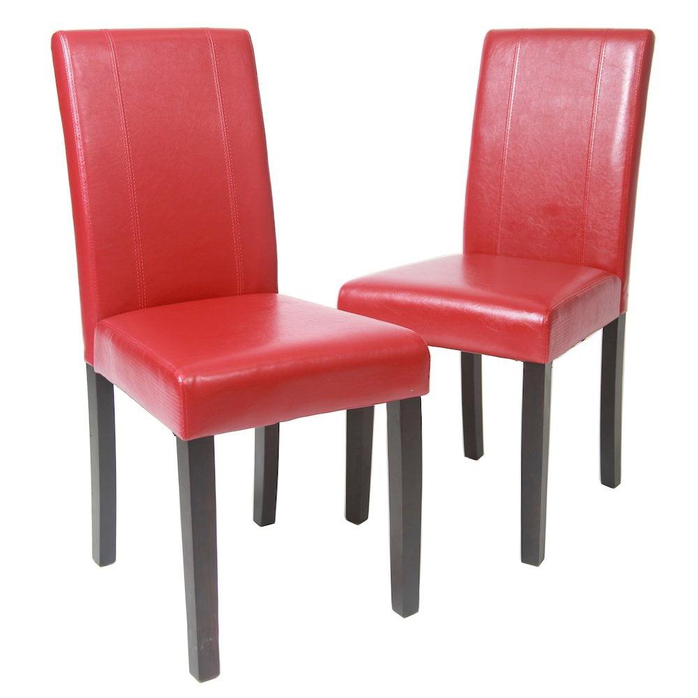 Roundhill Urban Style Solid Wood Leatherette Parson Chair in Red(Set of 2)