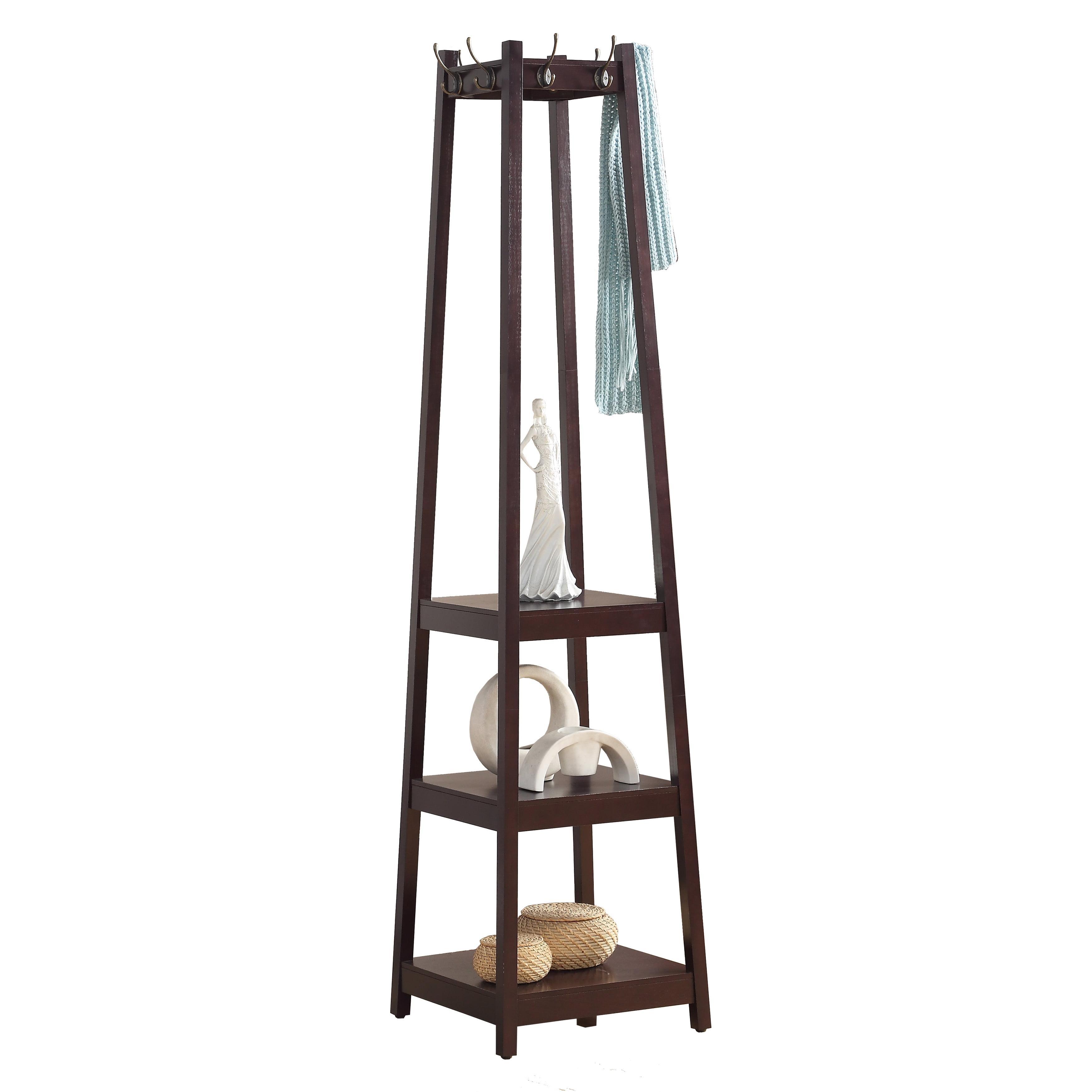 Roundhill Vassen Coat Rack With 3-Tier Storage Shelves, Espresso